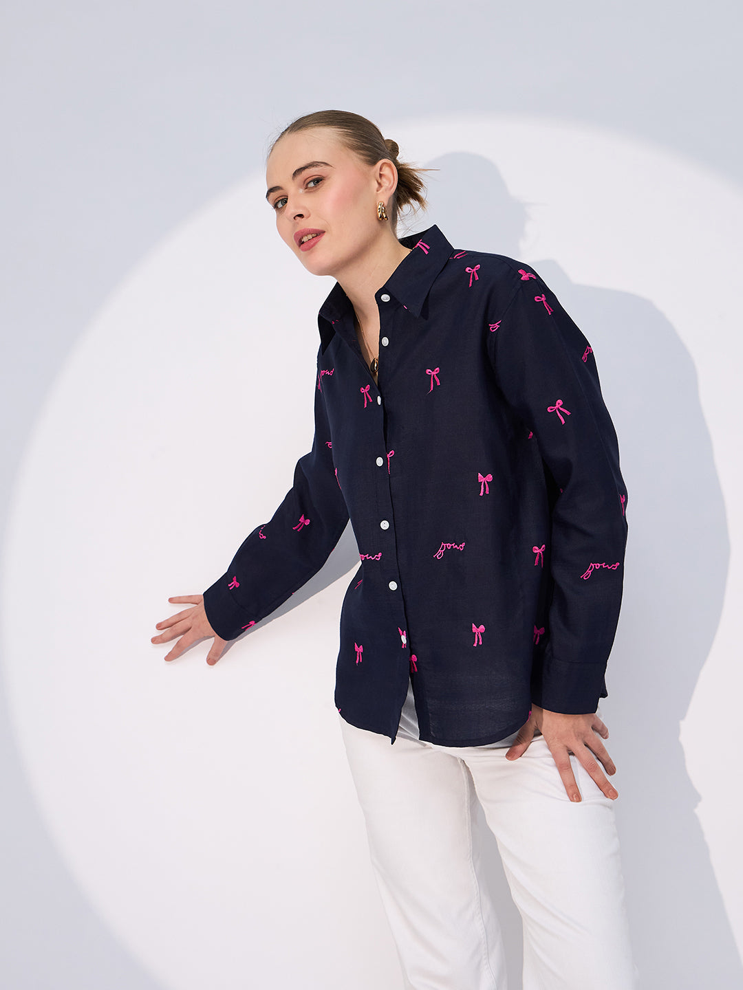 All Over Embroidered Linen Shirt - Uptownie