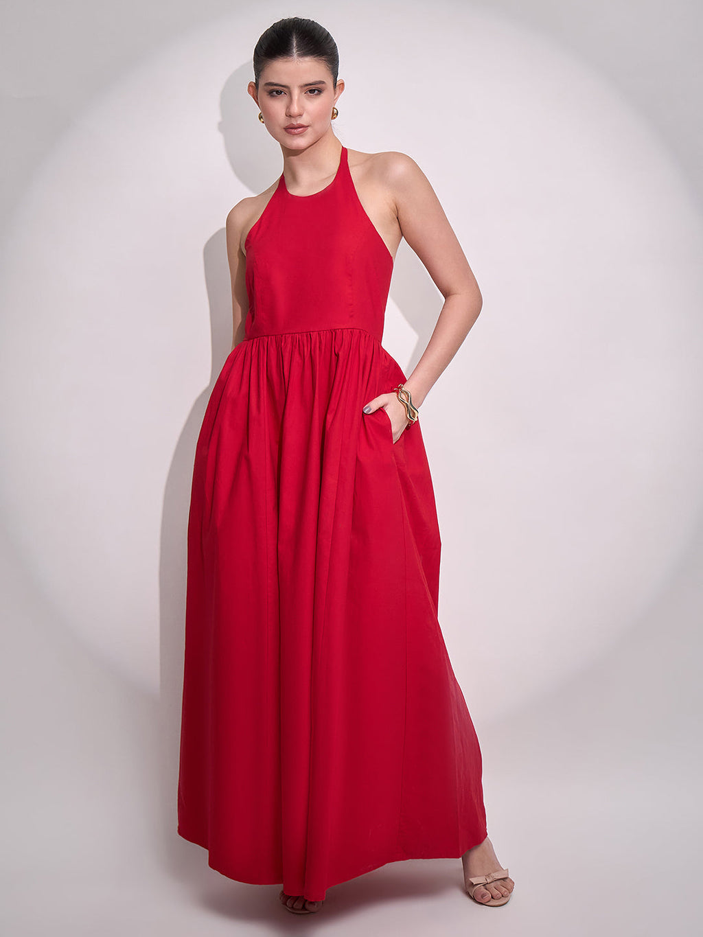 Halter Neck Cotton Maxi Dress