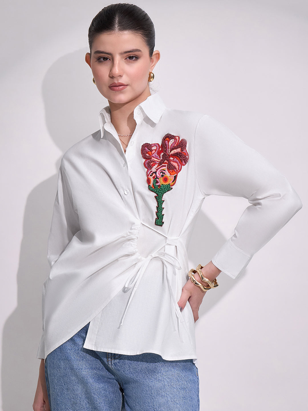 Side Tie-Up Cotton Shirt - Uptownie