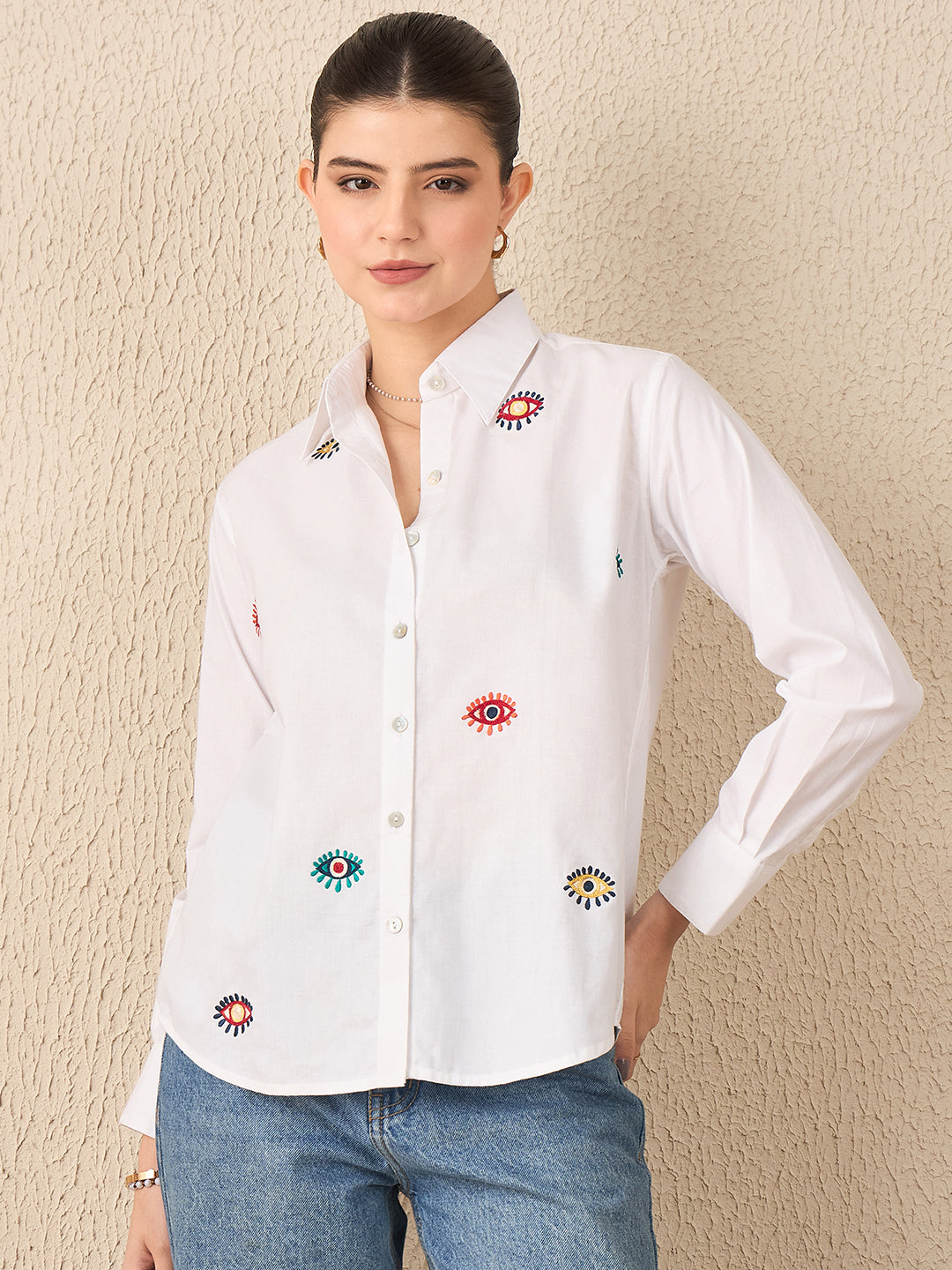 All Over Embroidered Linen Shirt - Uptownie