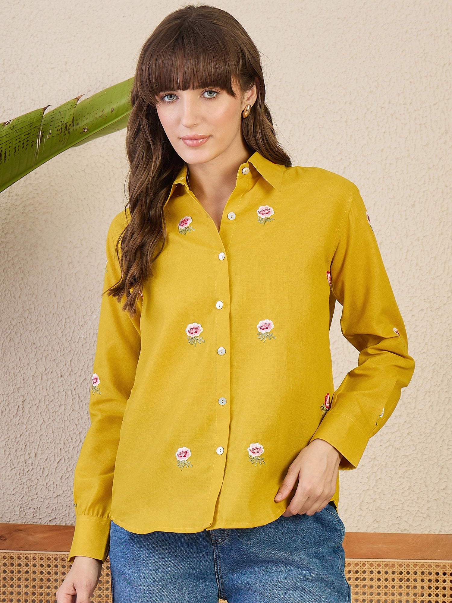All Over Embroidered Linen Shirt - Uptownie