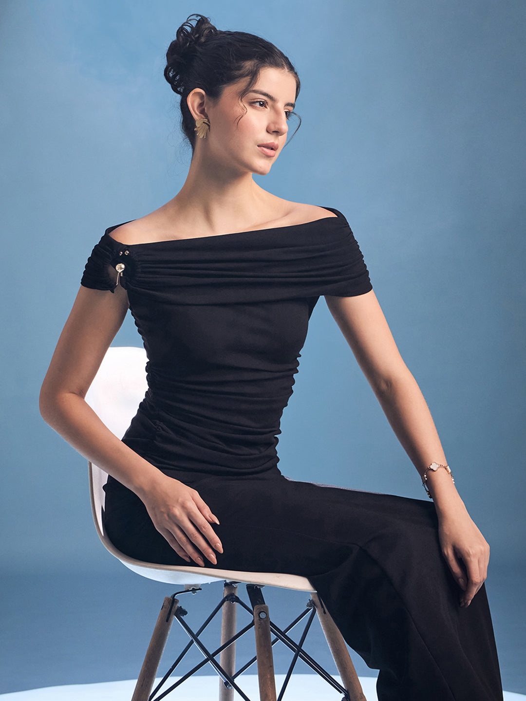 Ring Accent Off Shoulder Stretchable Maxi Dress