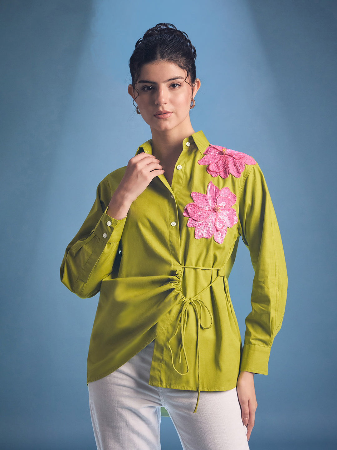 Side Tie-Up Cotton Shirt