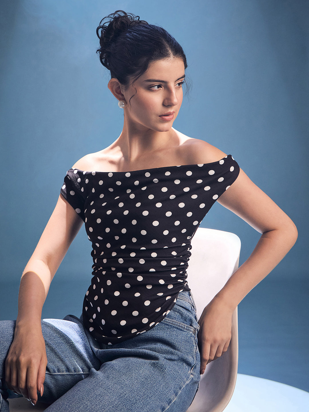 Printed Cotton Stretchable Draped Crop Top