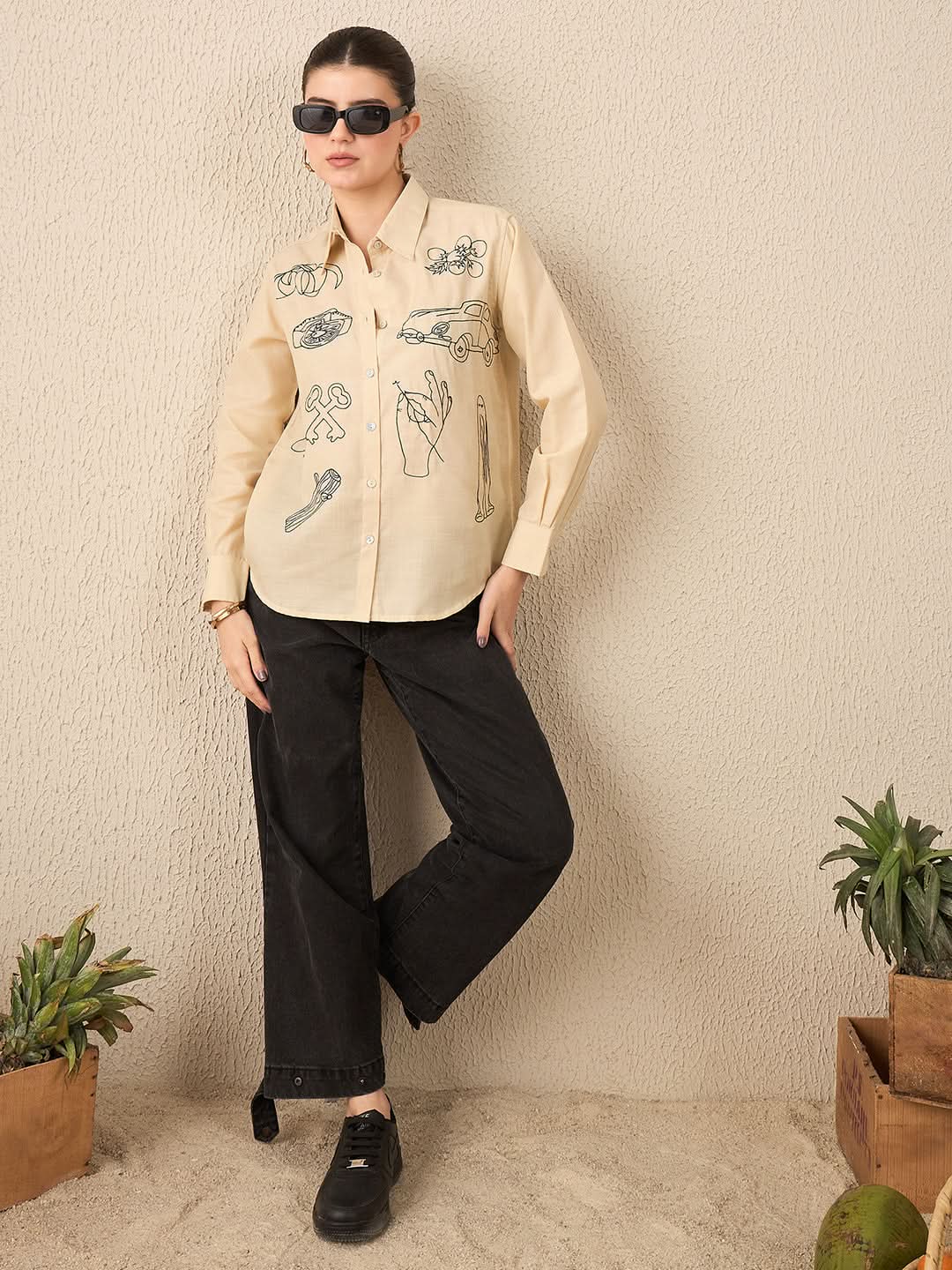 Doodle Embroidered Linen Shirt