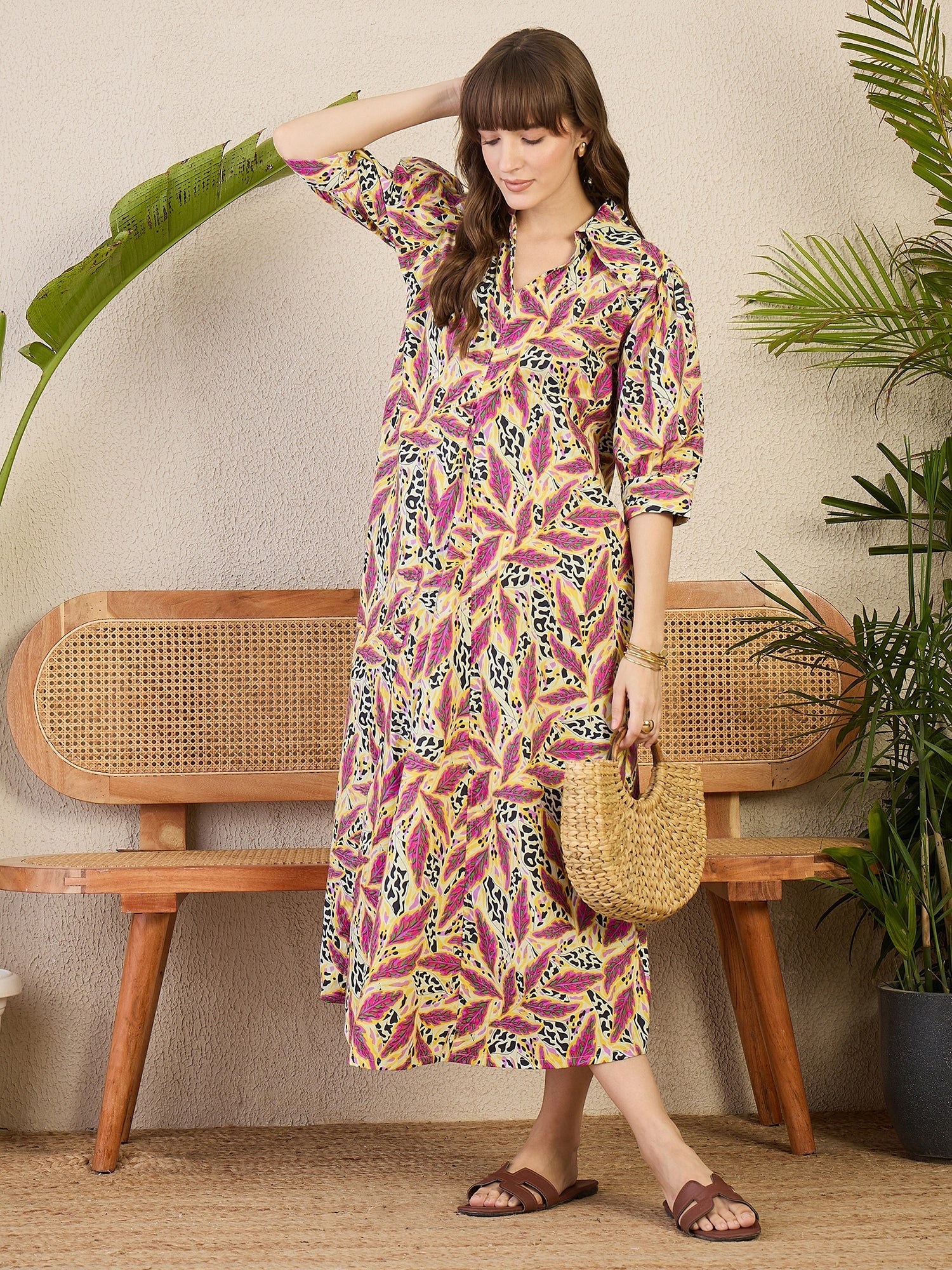 Front Pleated Cotton Midi Dress - Uptownie