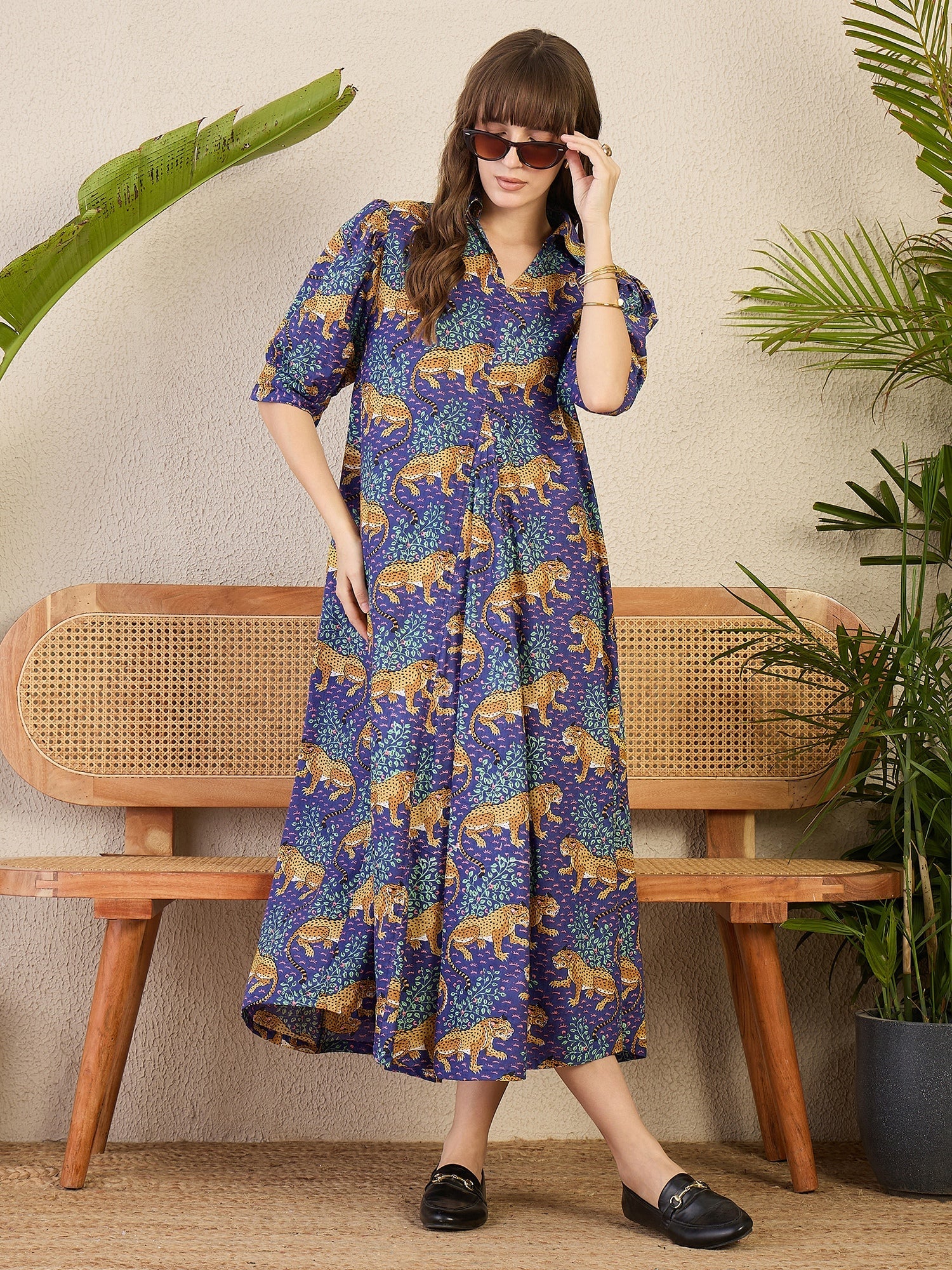 Front Pleated Cotton Midi Dress - Uptownie