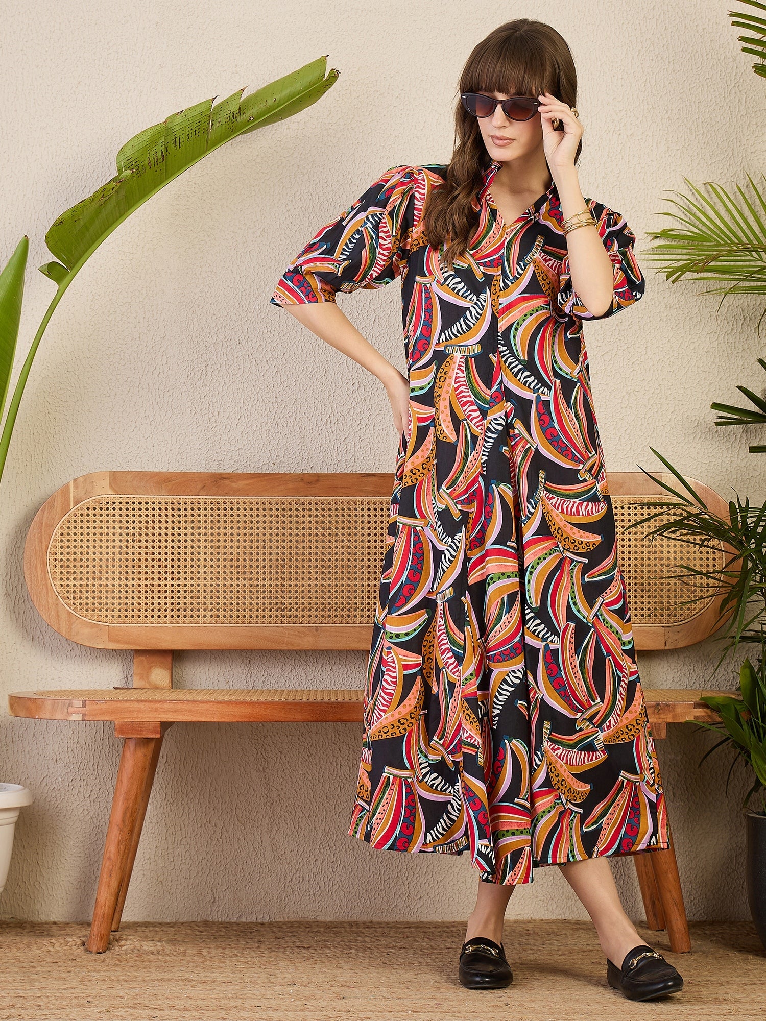 Front Pleated Cotton Midi Dress - Uptownie