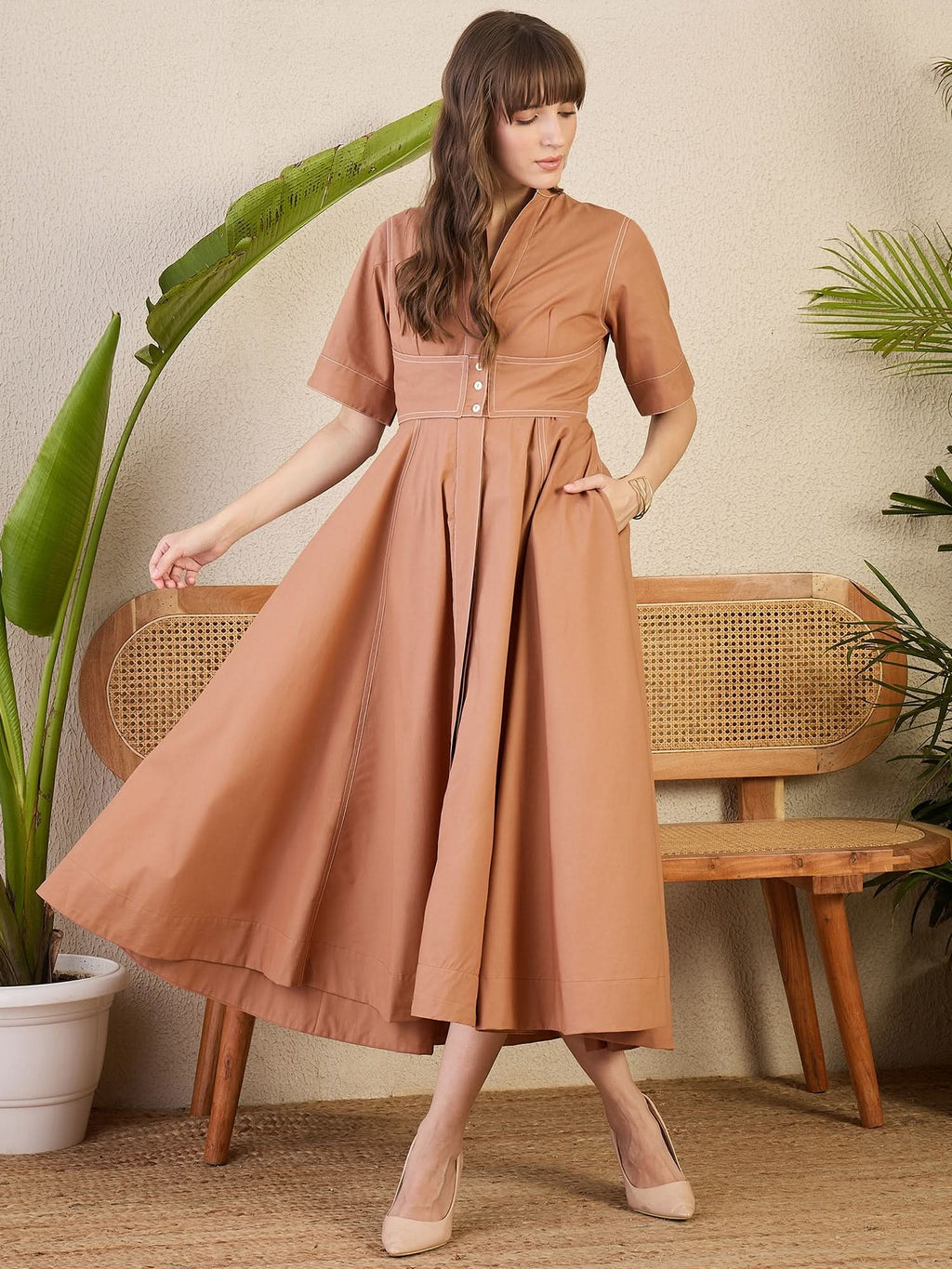 Corset Panelled Midi Cotton Dress