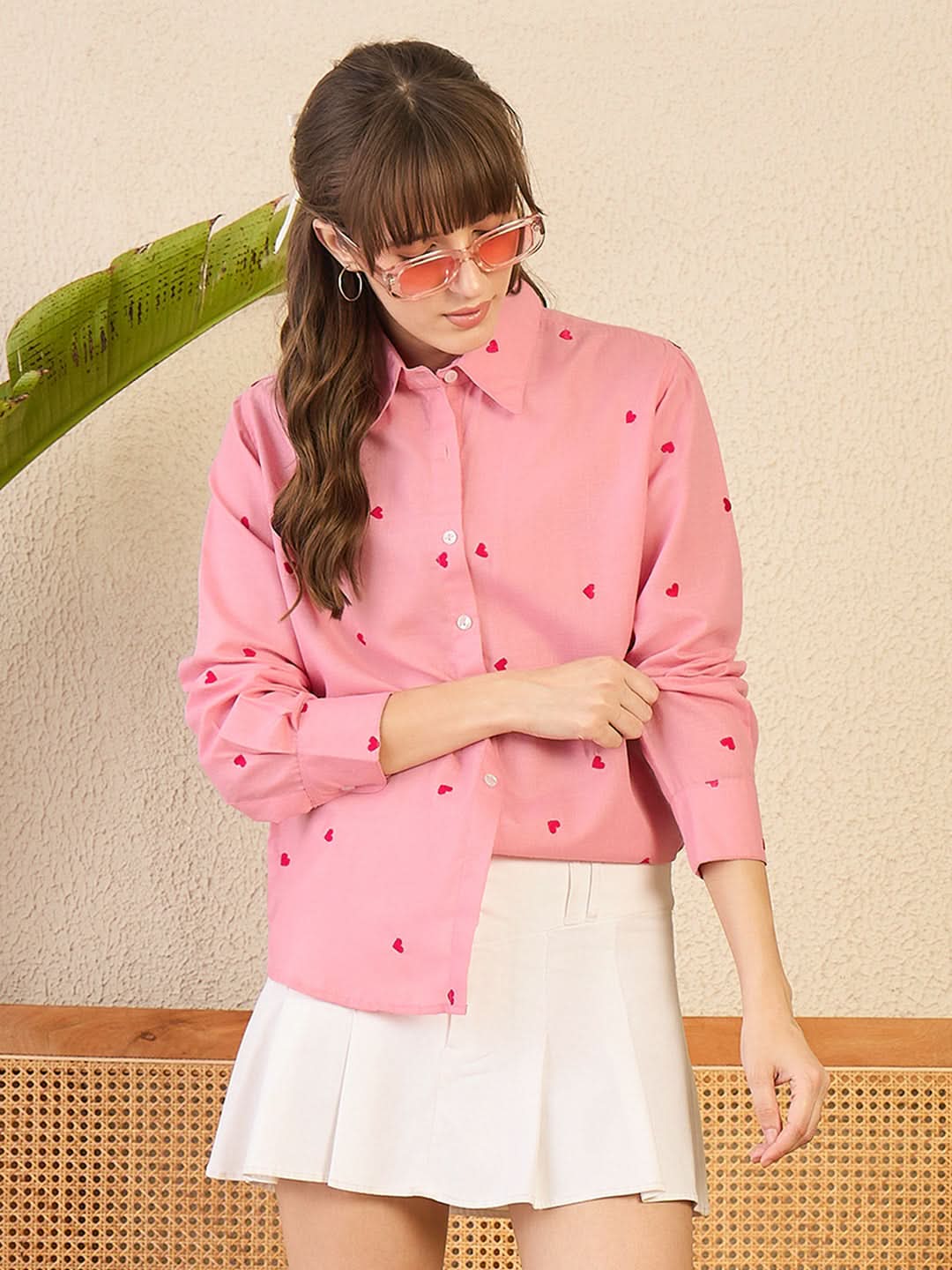 All Over Embroidered Linen Shirt - Uptownie