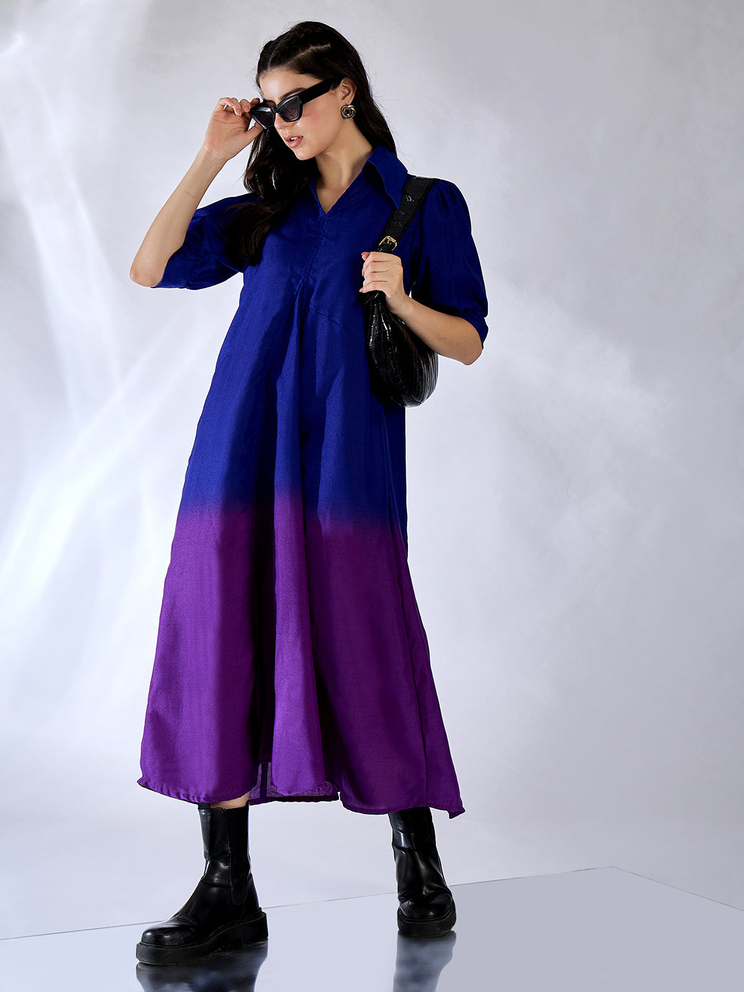 Front Pleated Linen Midi Dress - Uptownie