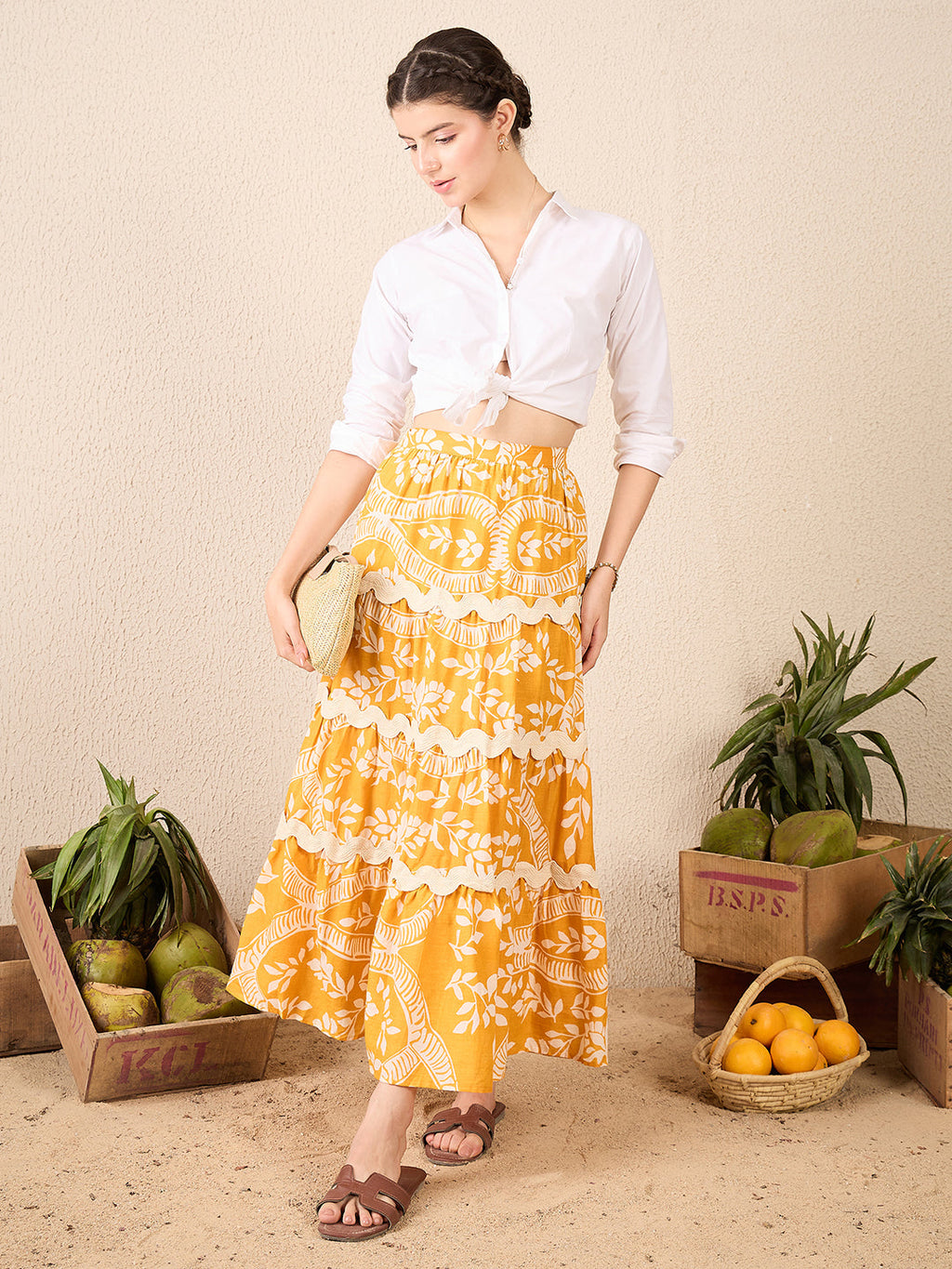 Ric-Rac Cotton Tiered Maxi Skirt