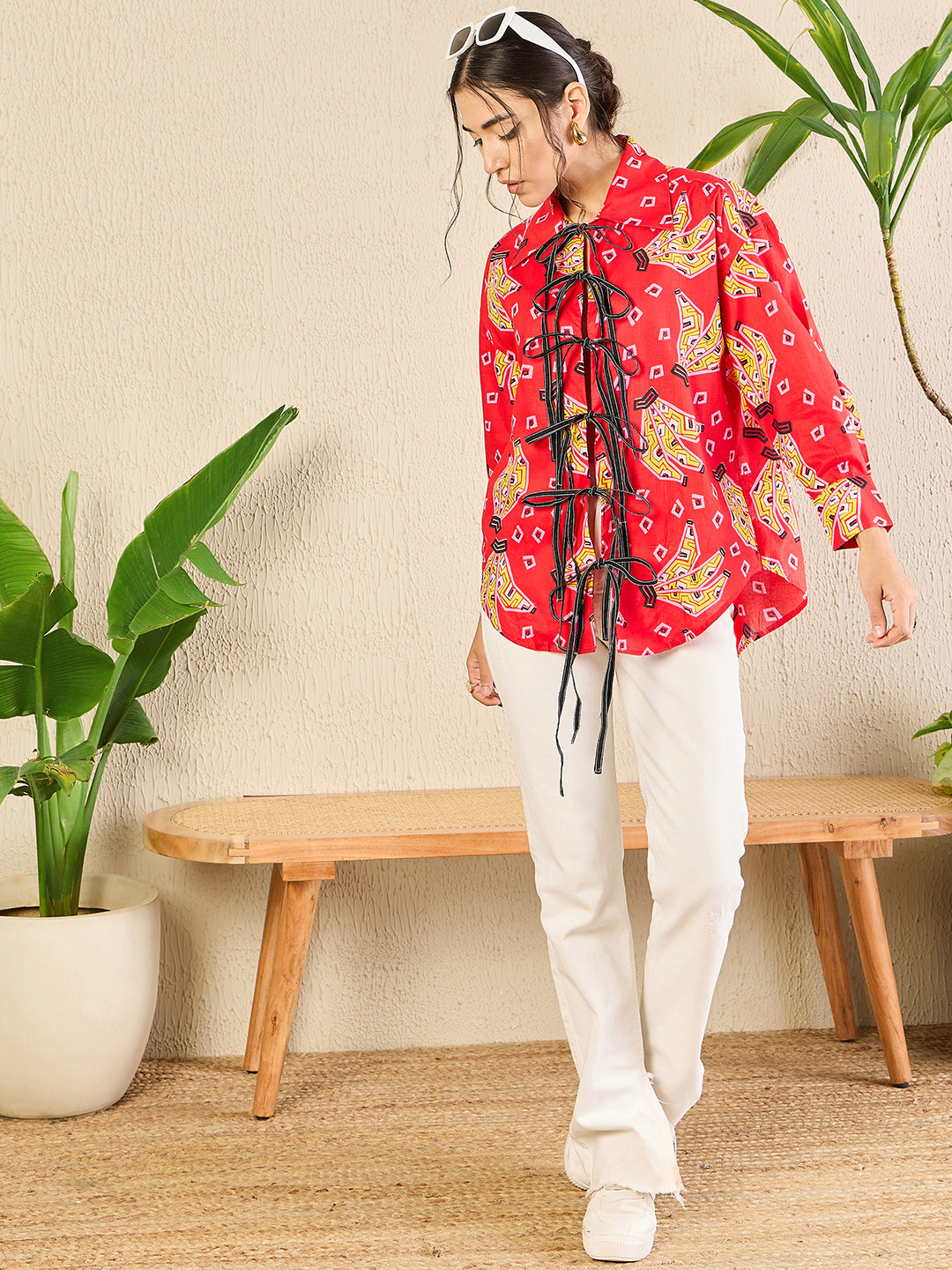 Printed Tie-Up Full Sleeve Cotton Shirt - Uptownie