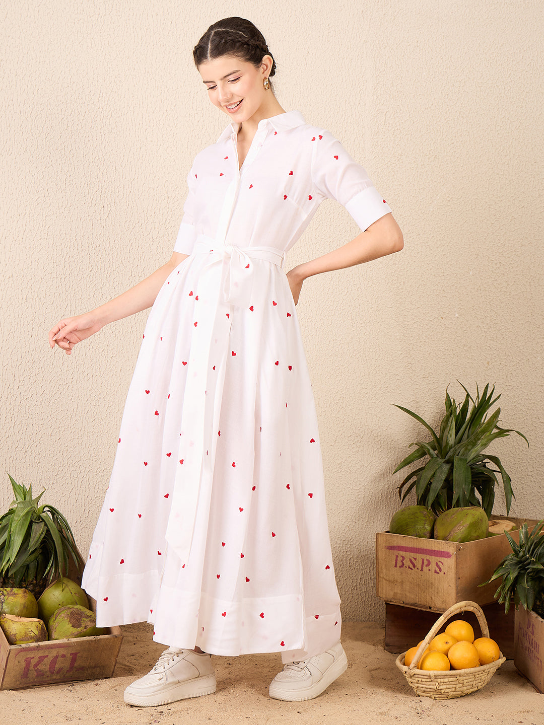 Cotton Buttoned Down Shirt Dress With Belt - Uptownie