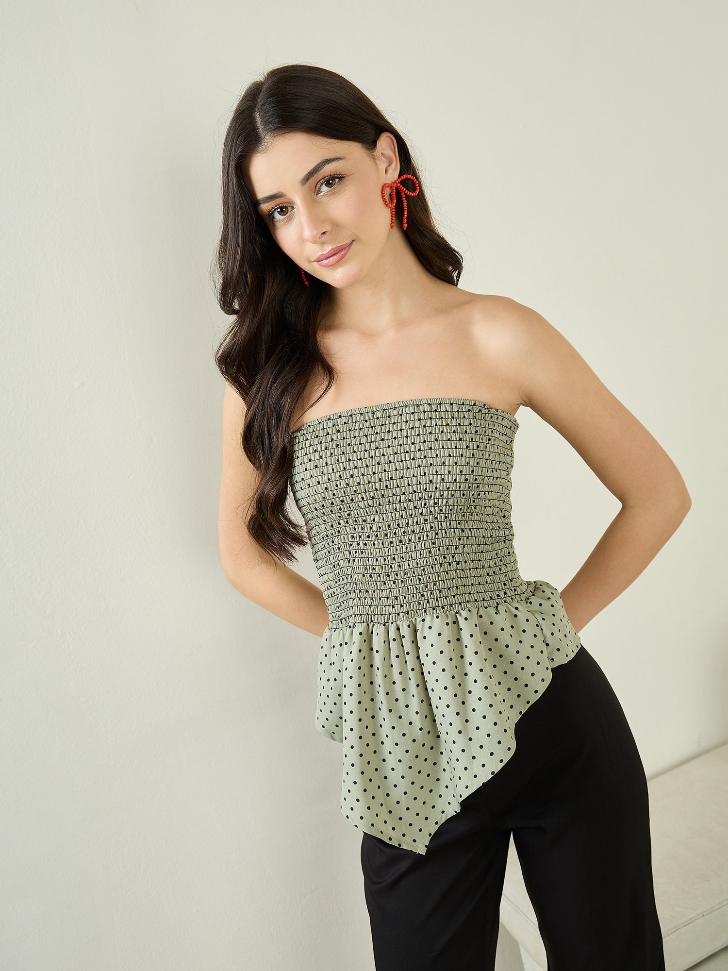 Smocked Bandeau Asymmetrical Top