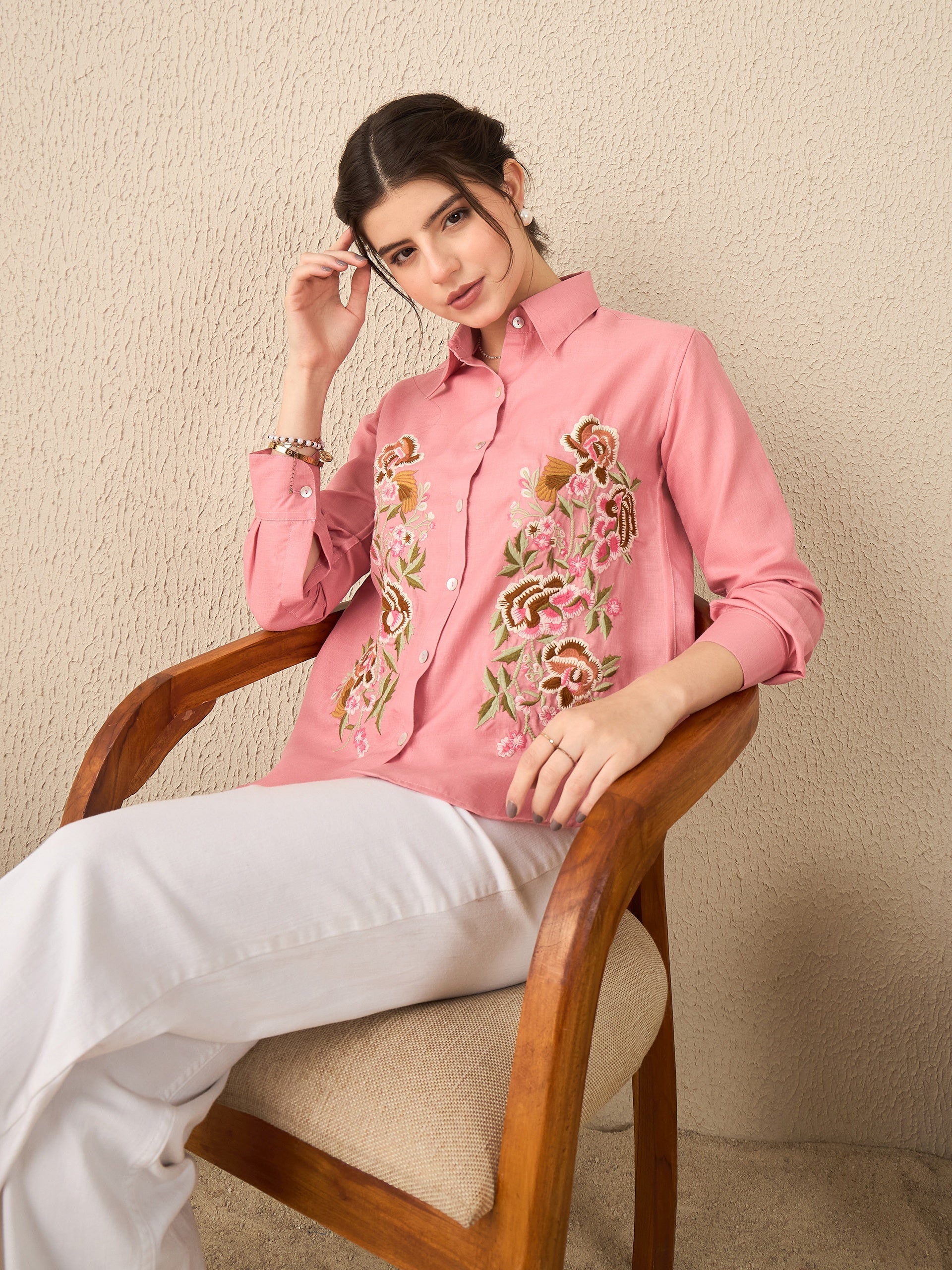 Floral Embroidered Linen Shirt