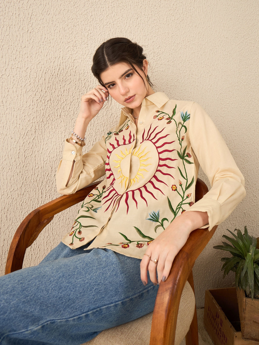 Floral Embroidered Linen Shirt