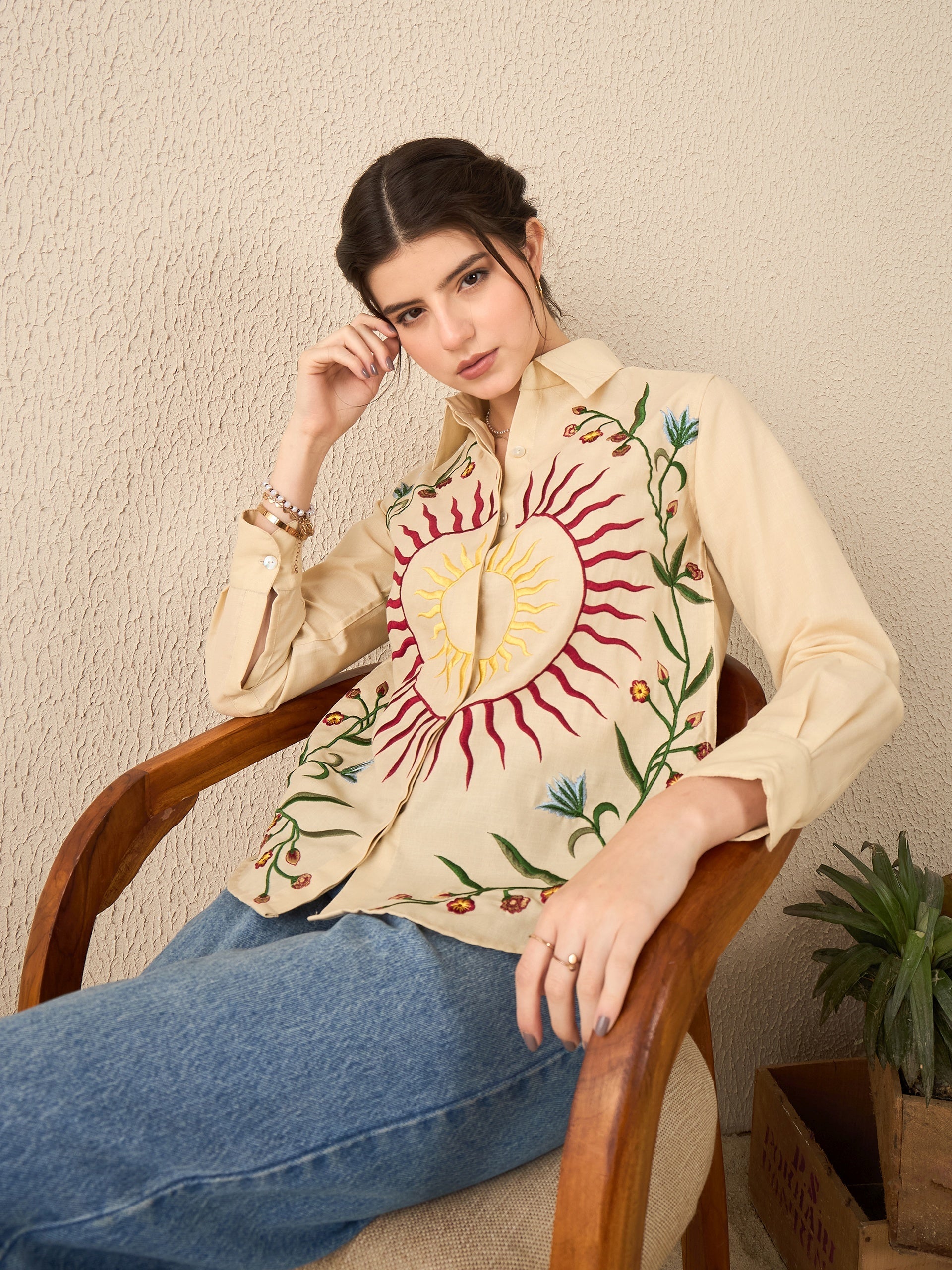 Floral Embroidered Linen Shirt