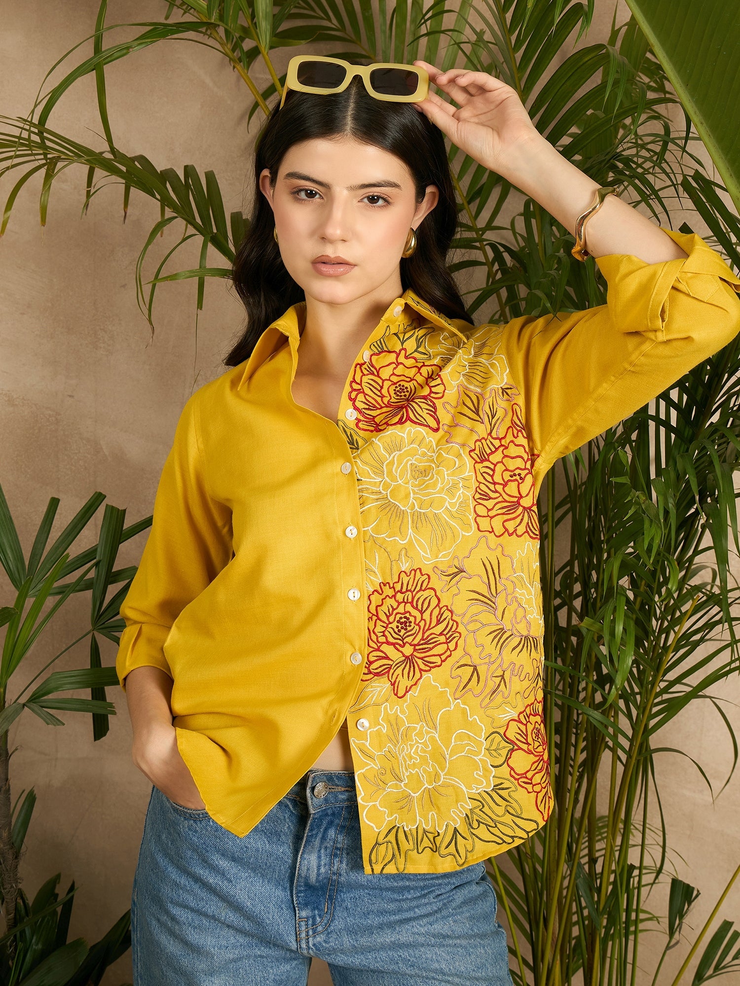 Floral Embroidered Linen Shirt - Uptownie