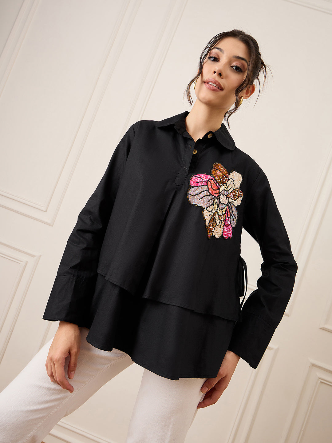 Double Layered Applique Cotton Shirt