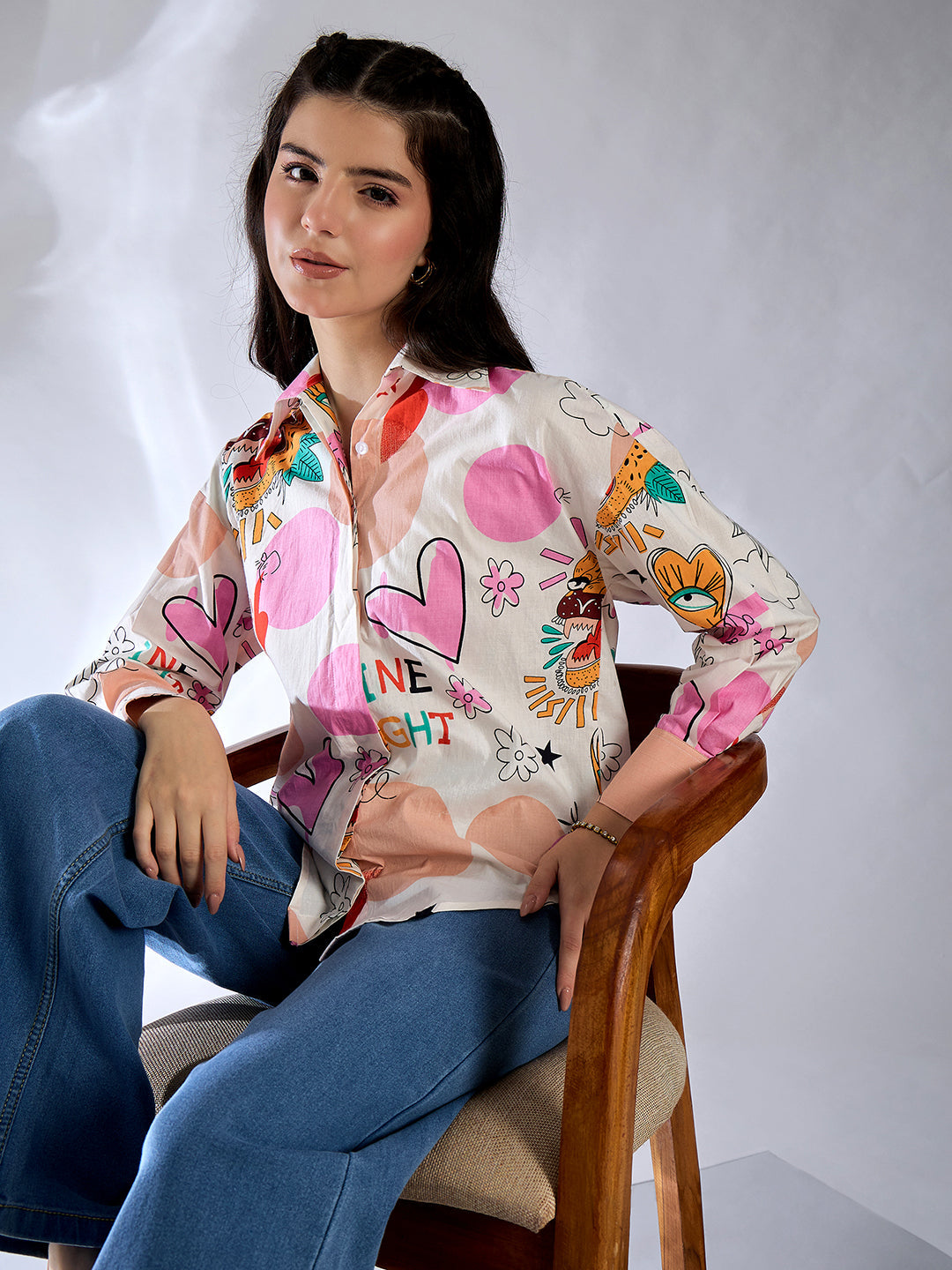 Printed Asymmetrical Cotton Shirt