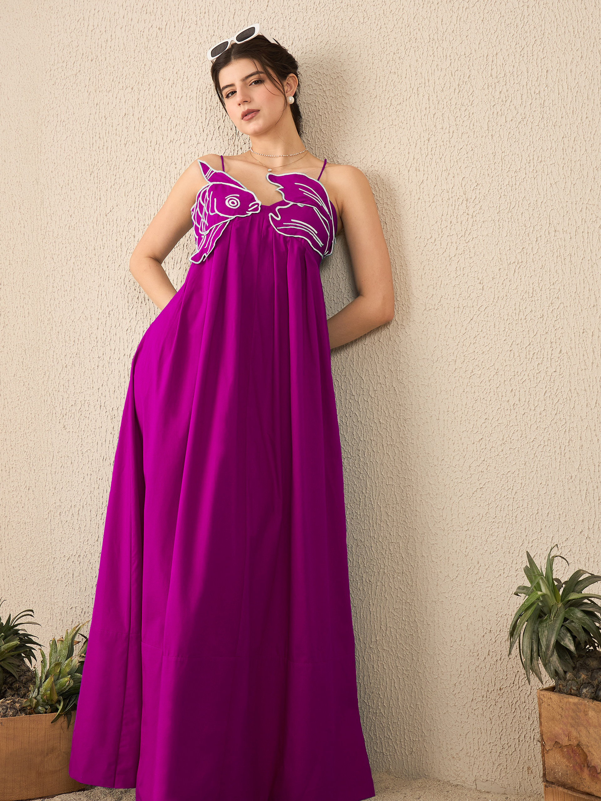 Fish Applique Cotton Maxi Dress - Uptownie