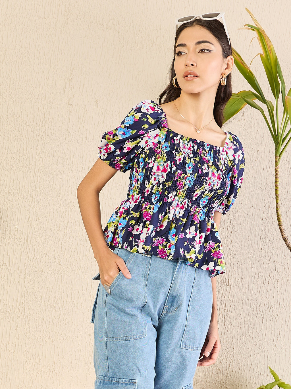 Smocked Peplum Top