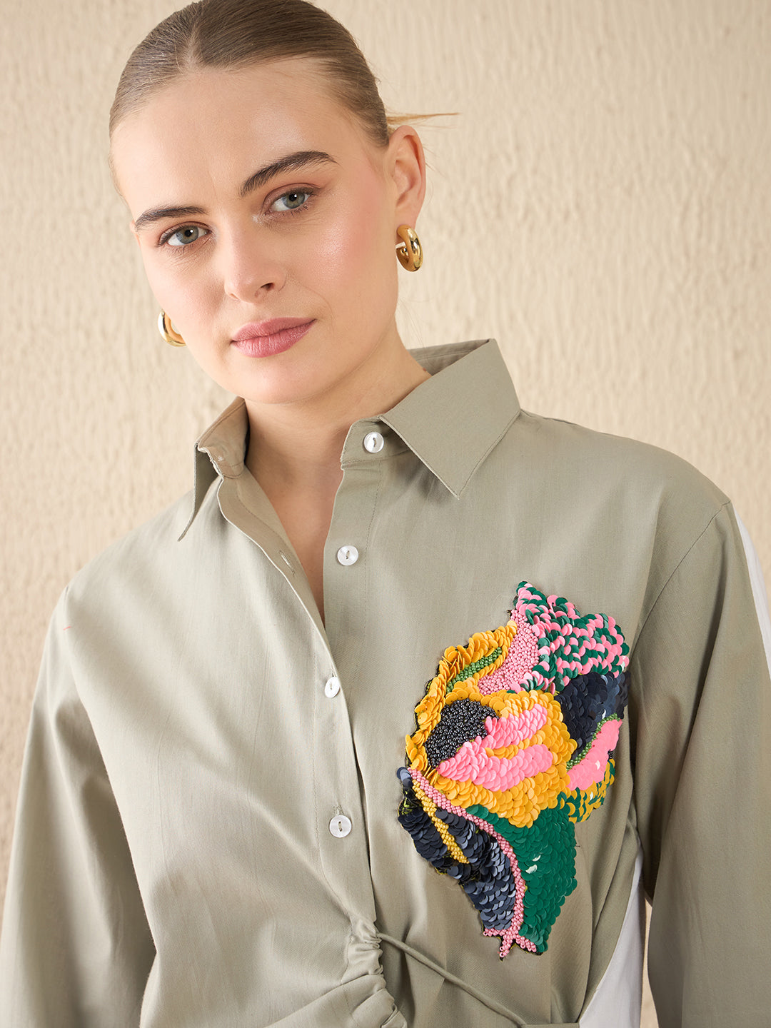 Side Tie-Up Cotton Shirt