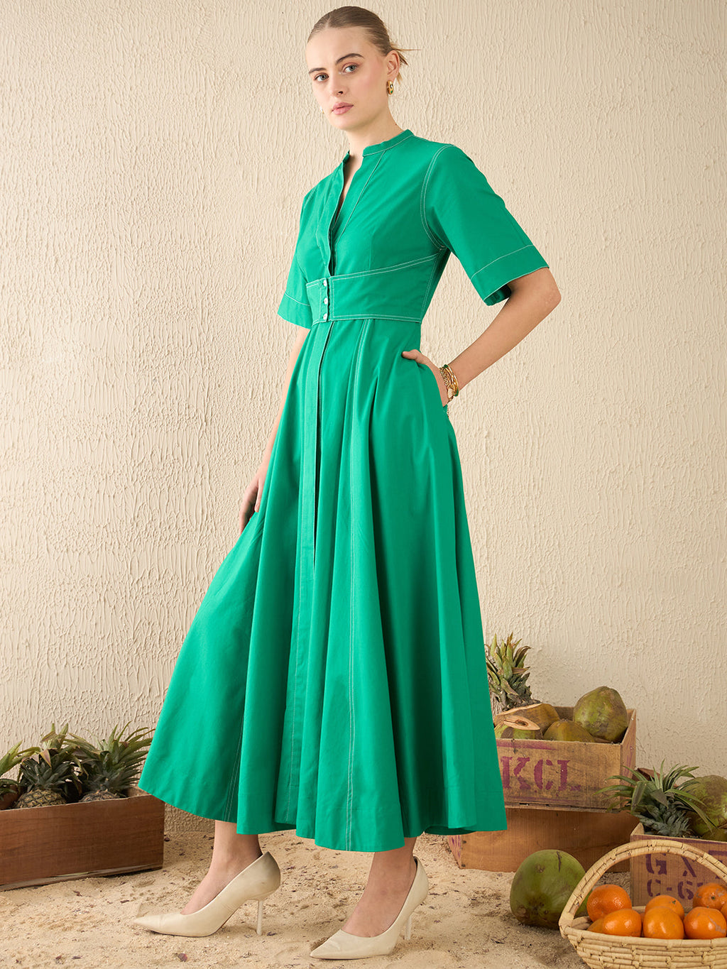 Corset Panelled Cotton Midi Dress