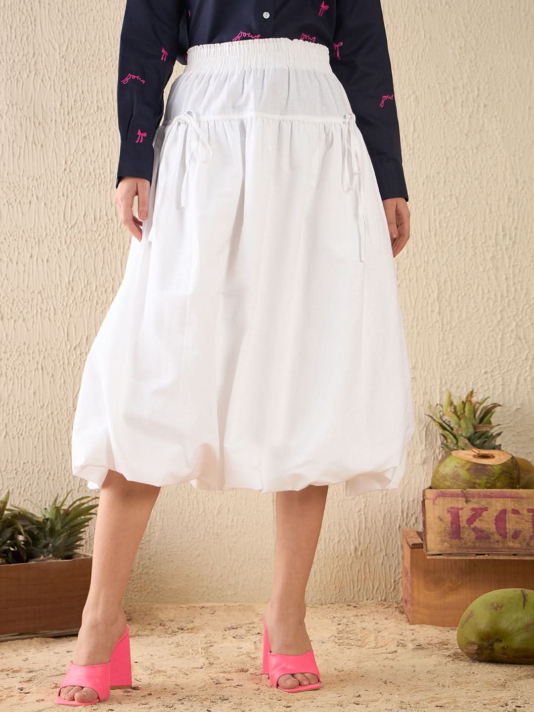 Bubble Cotton Midi Skirt