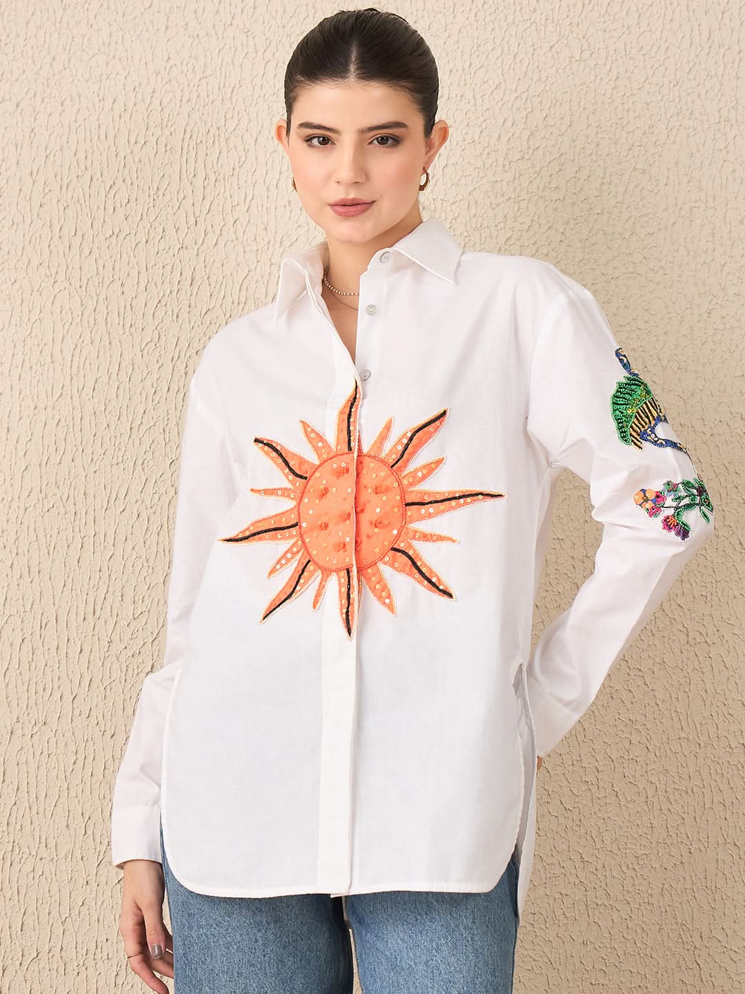 Sun & Dragon Applique Cotton Shirt