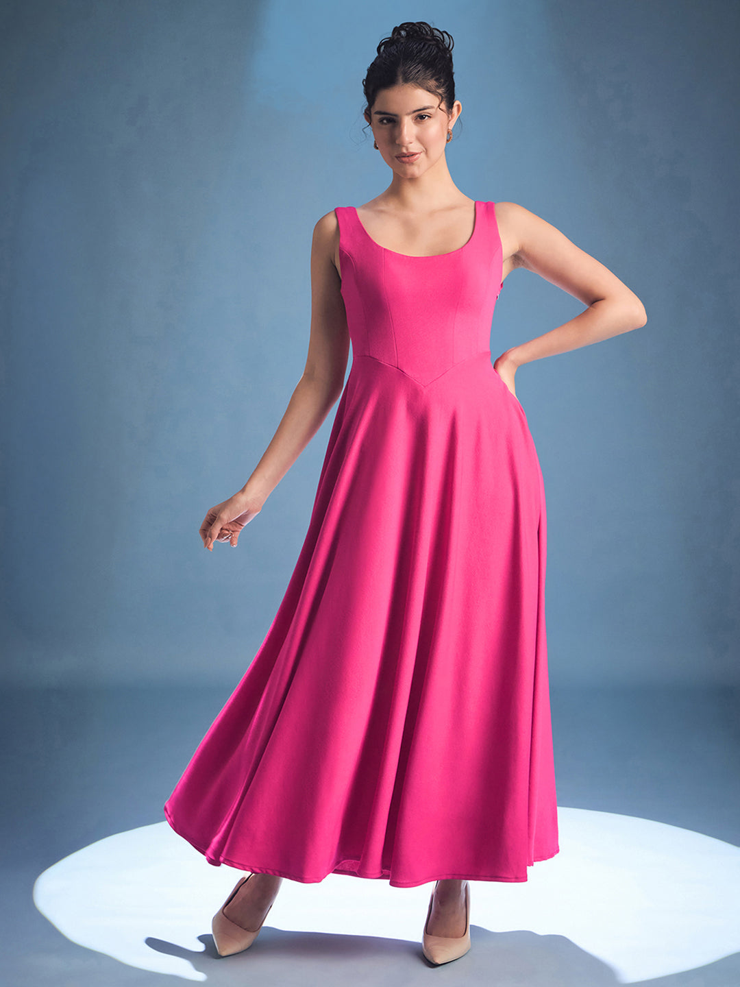 Stretchable Corset Fit & Flare Midi Dress