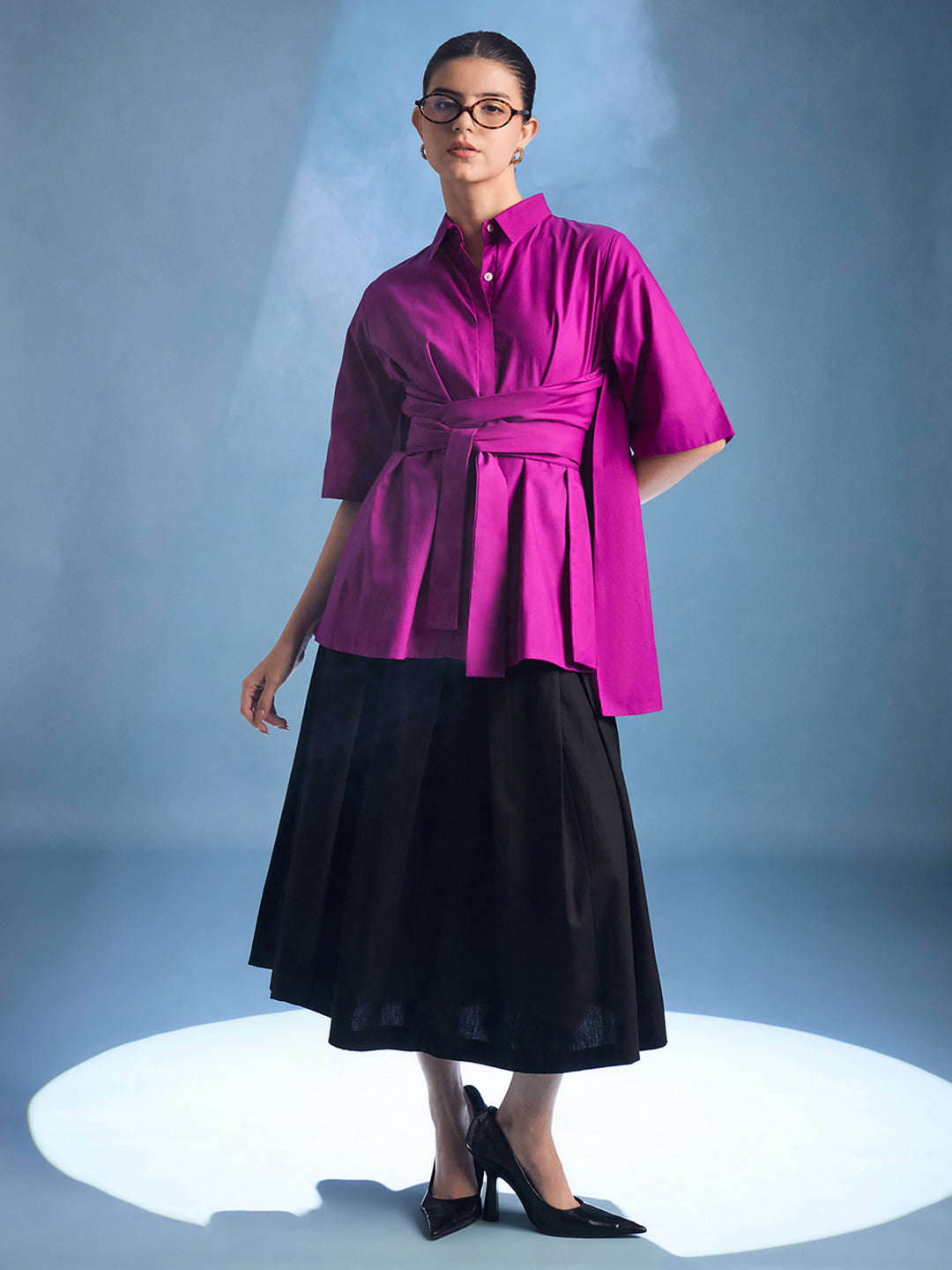 Cotton Tie Up Cape Shirt