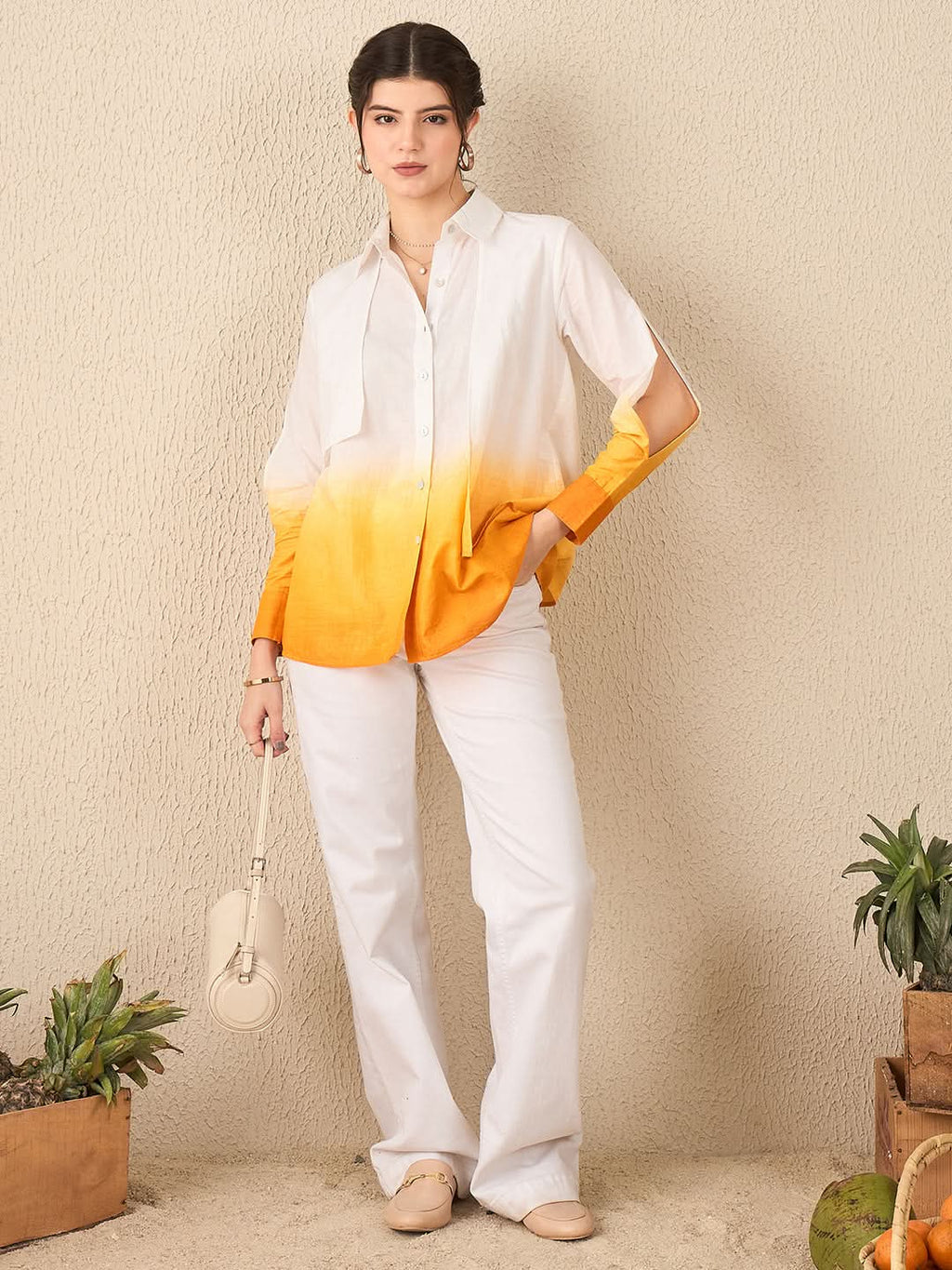 Ombre Panelled Cotton Shirt