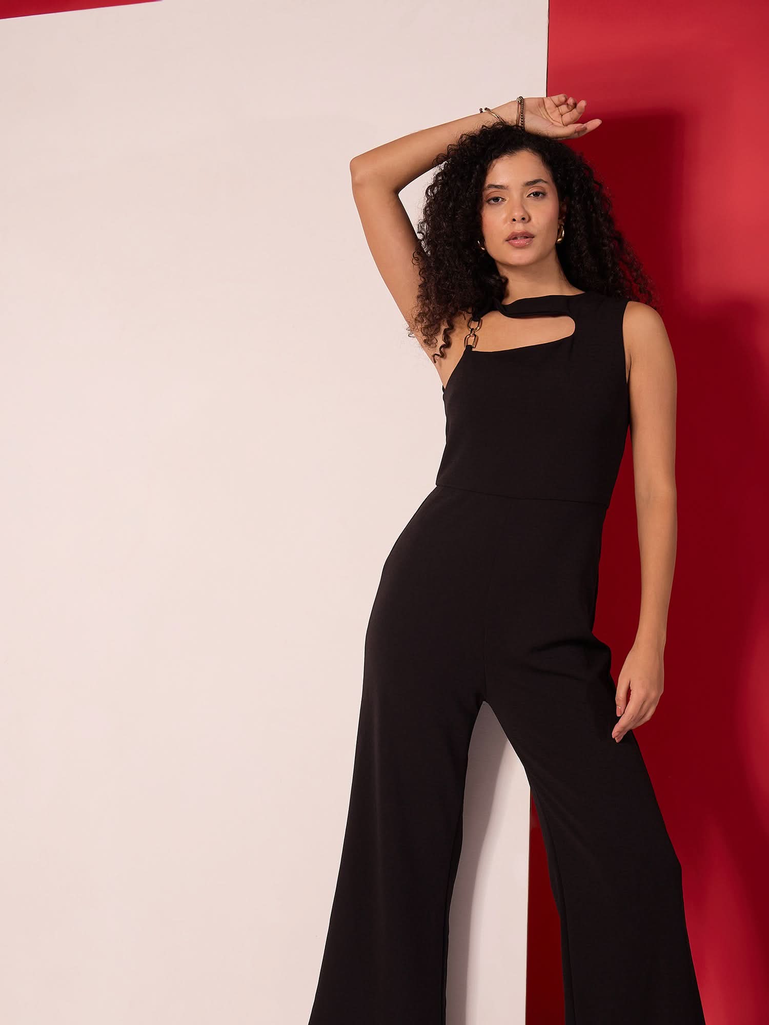 Stretchable Golden Chain Cutout Jumpsuit