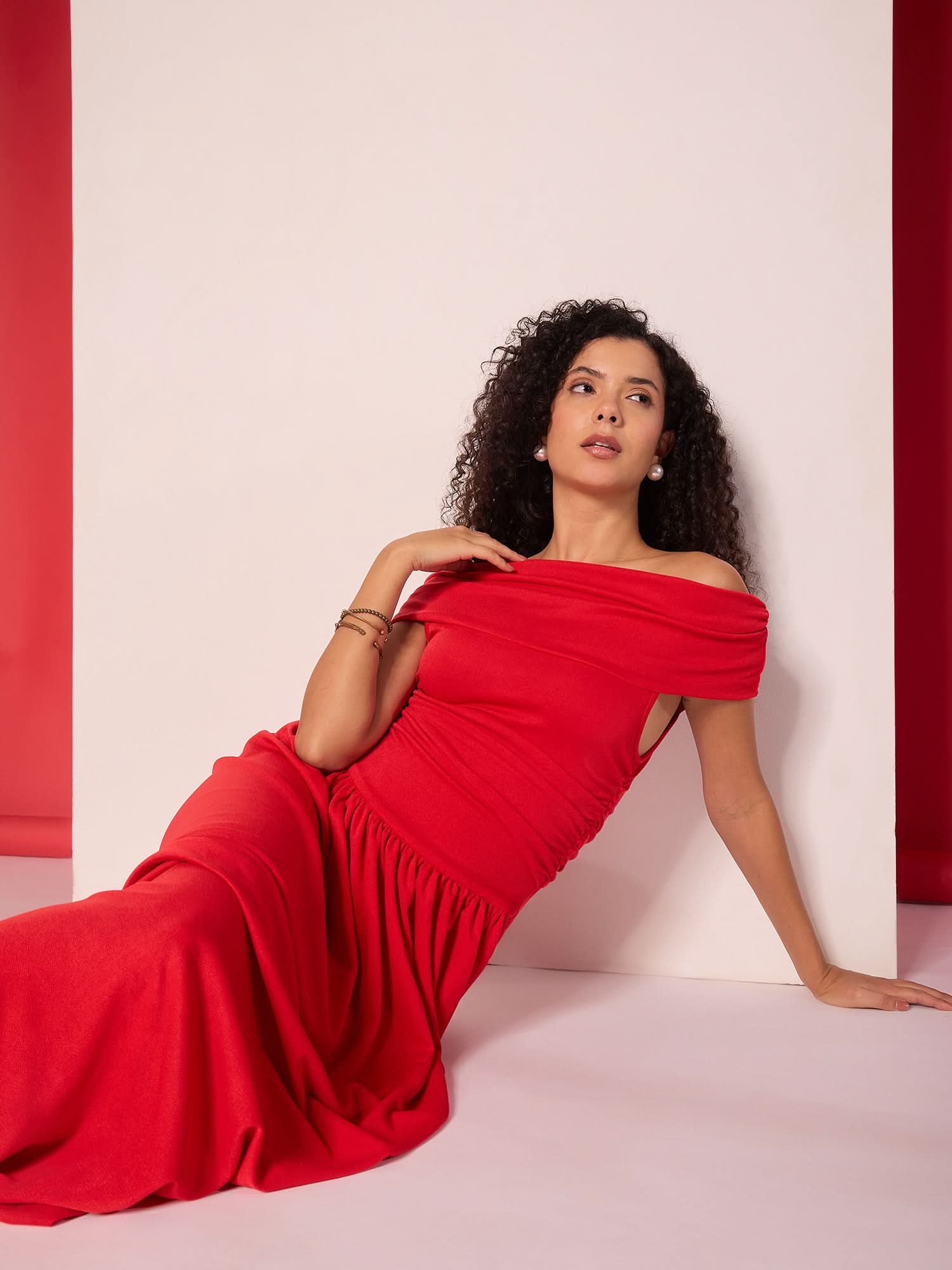 Stretchable Off Shoulder Drop Waist Maxi Dress