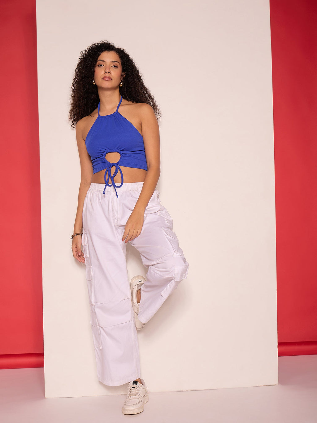 Stretchable Halter Strappy Cutout Ribbed Top