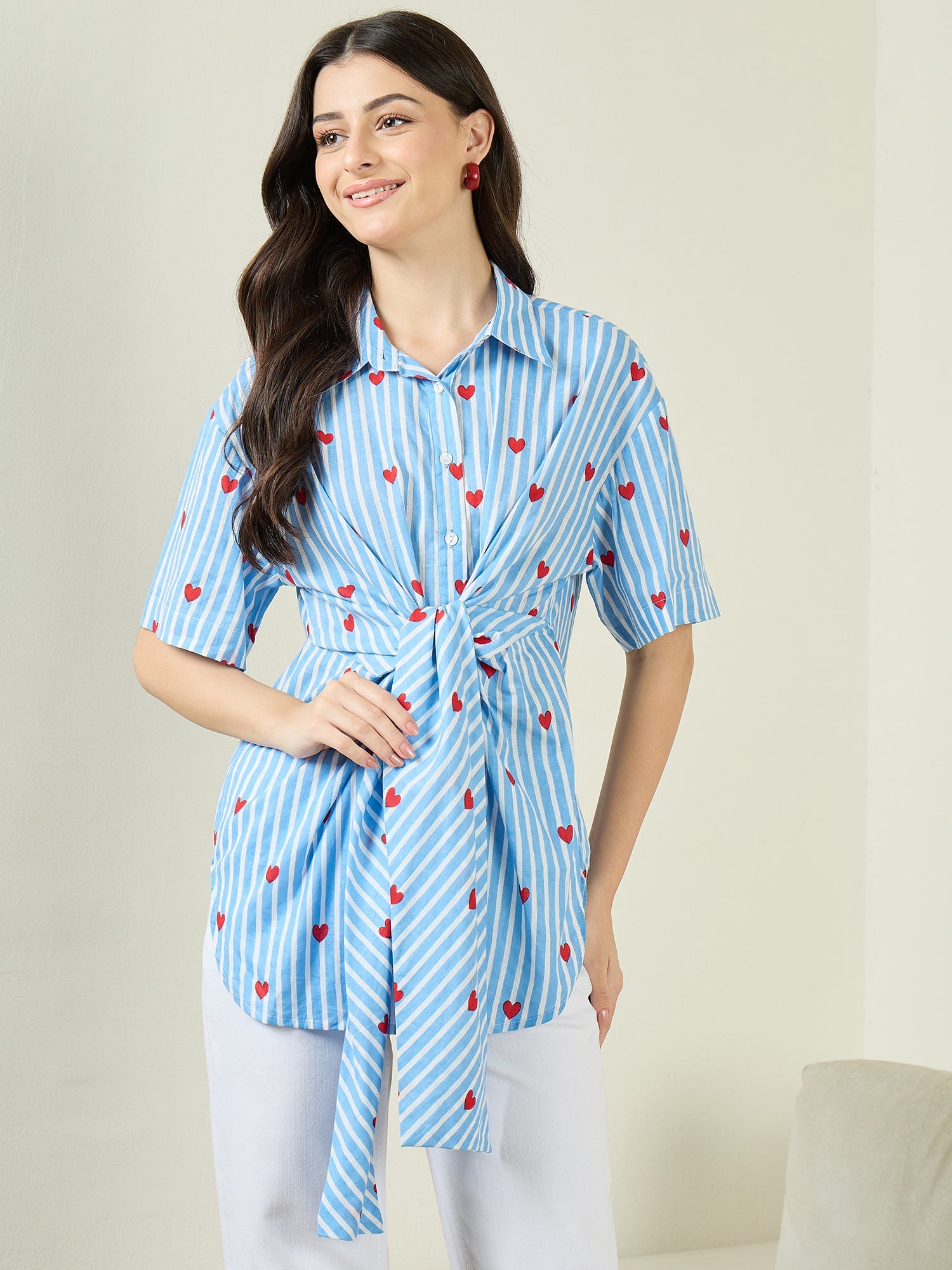 Front Tie-Up Cotton Shirt