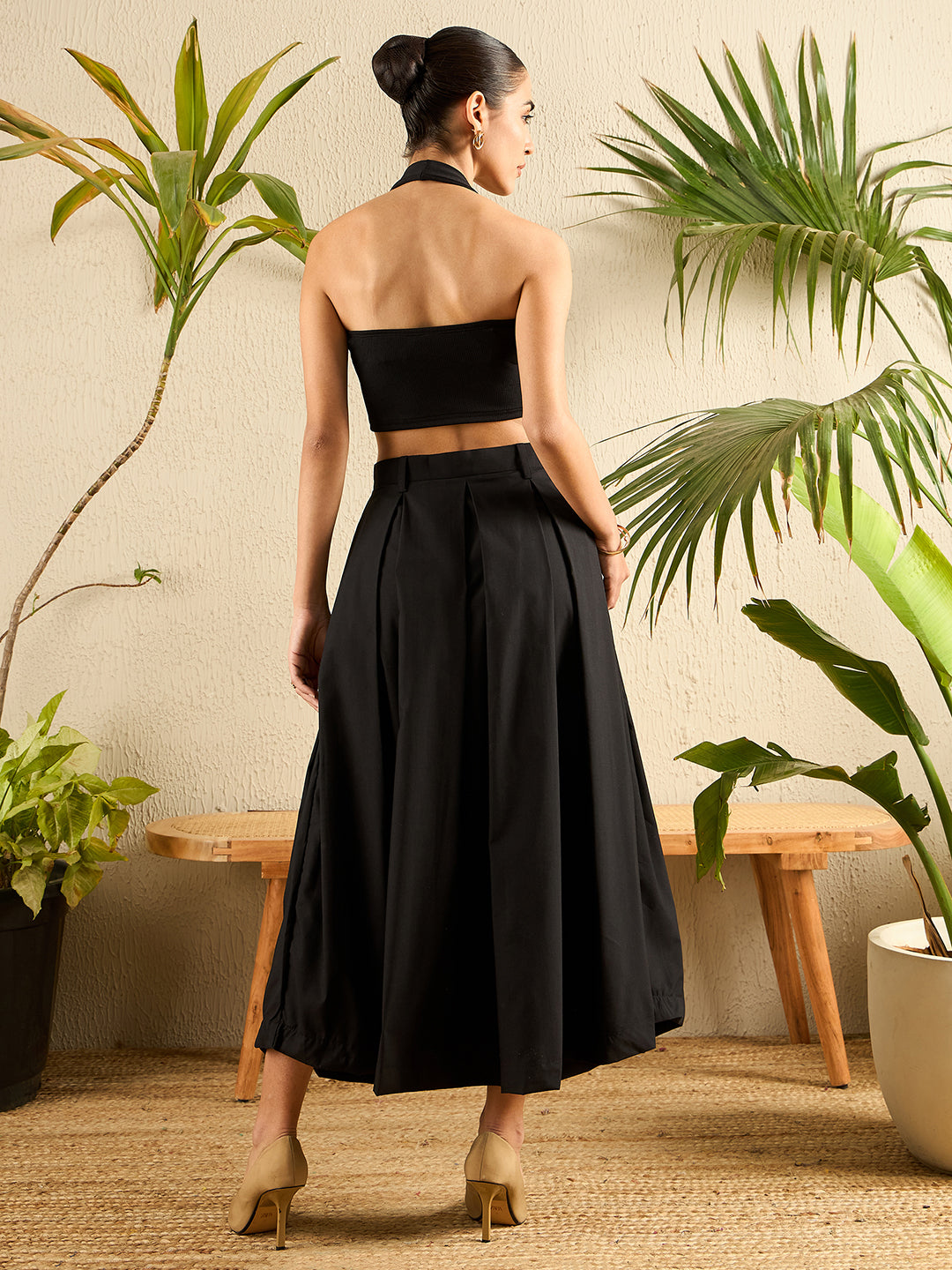 Box Pleated Midi Linen Skirt