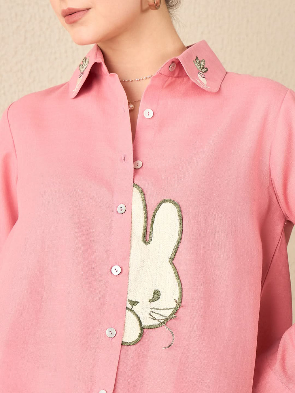 Loose Fit Applique Linen Shirt