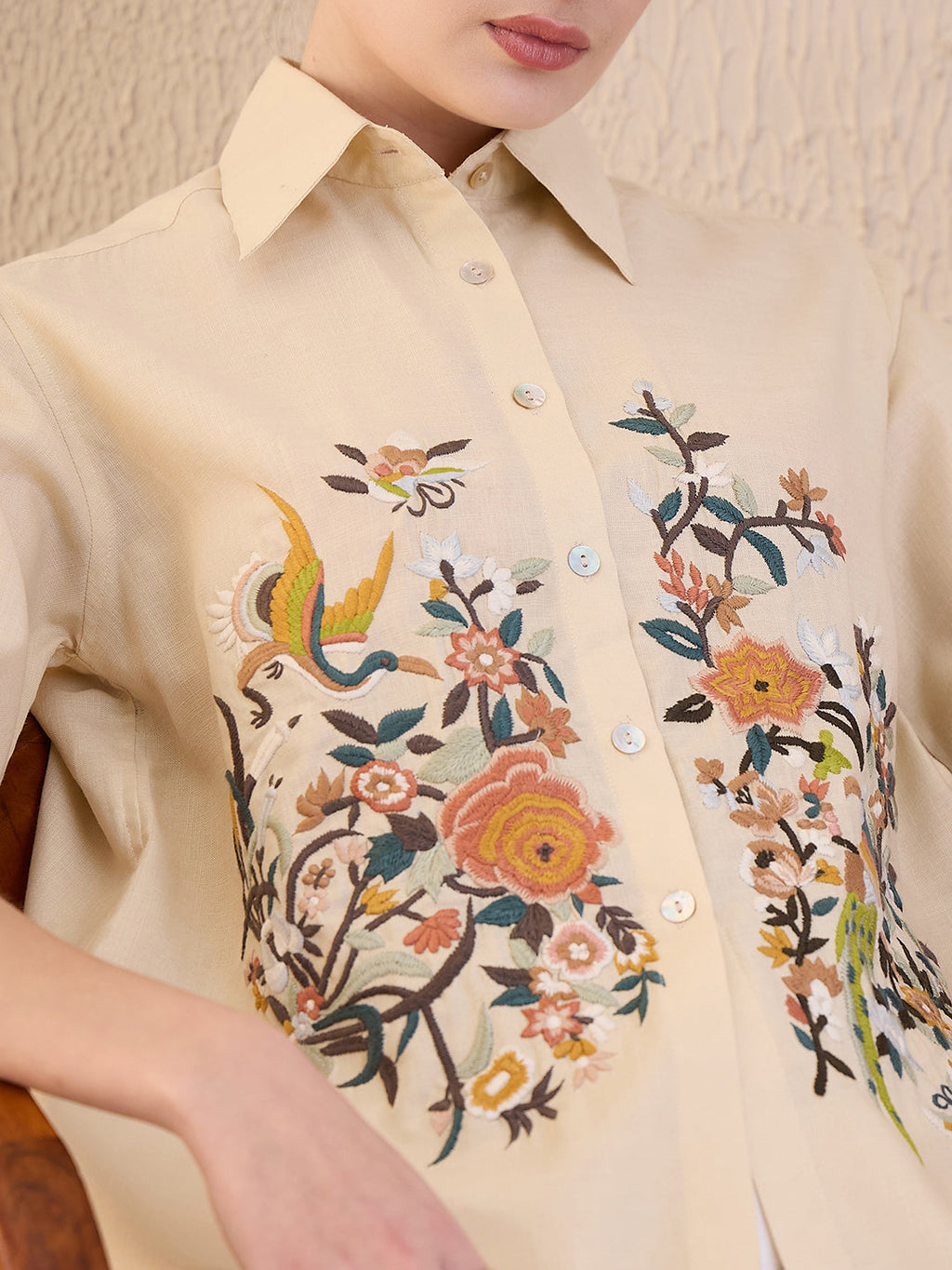 Floral Embroidered Linen Shirt