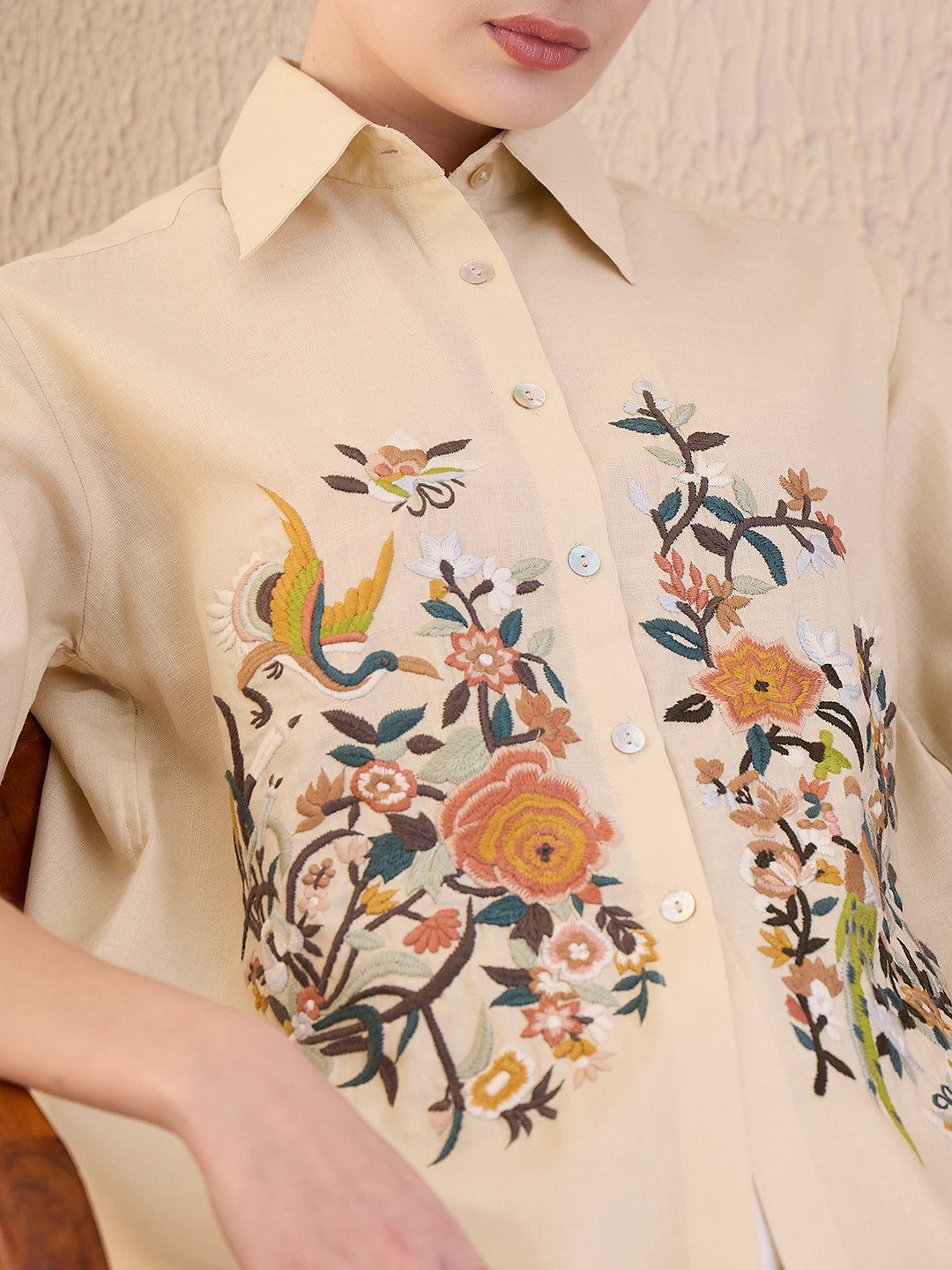 Floral Embroidered Linen Shirt