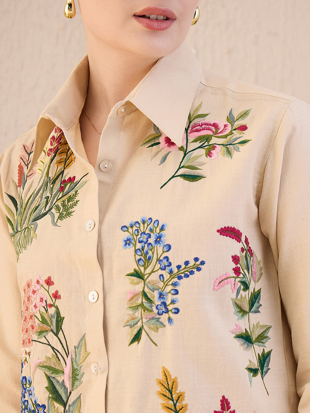 Floral Embroidered Linen Shirt