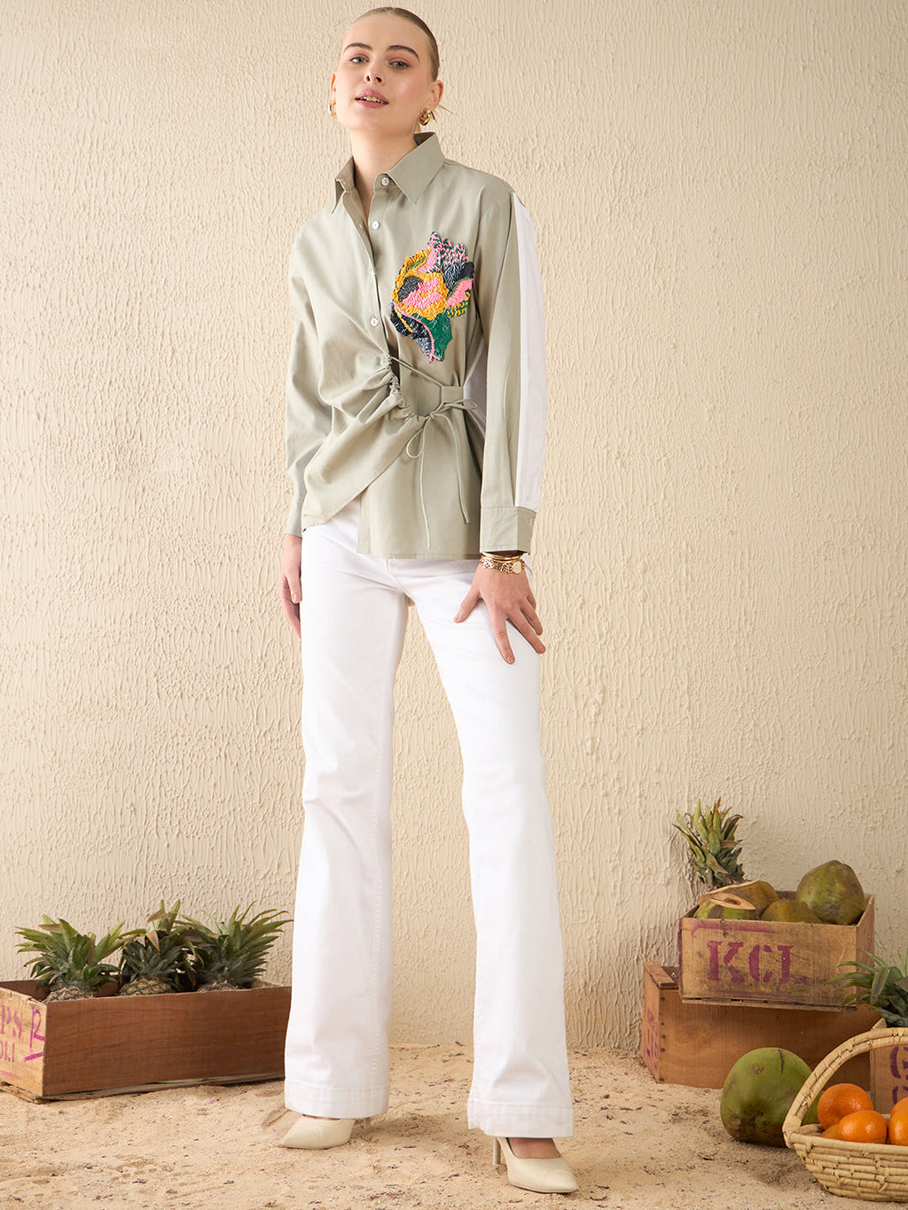 Side Tie-Up Cotton Shirt