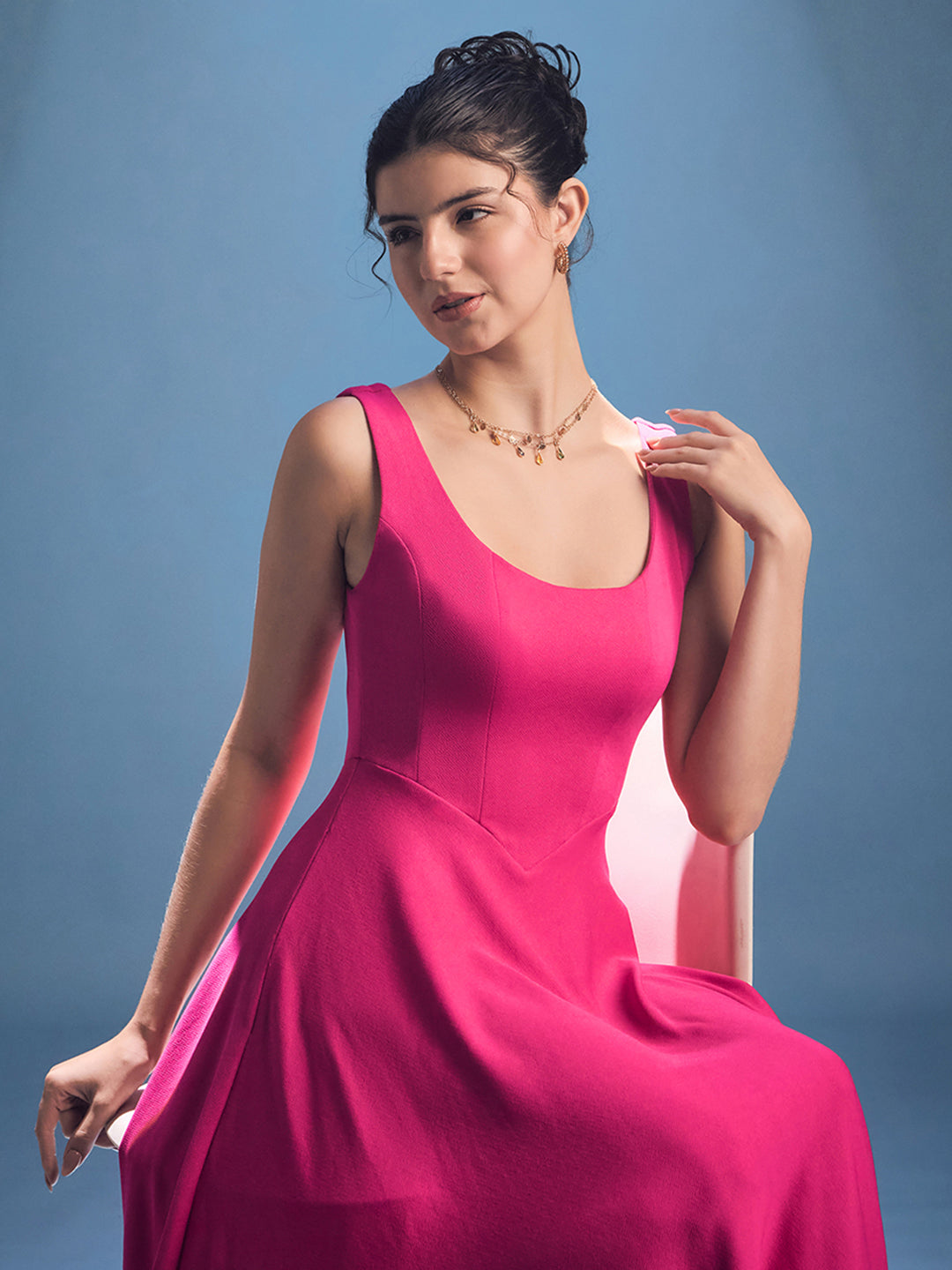 Stretchable Corset Fit & Flare Midi Dress