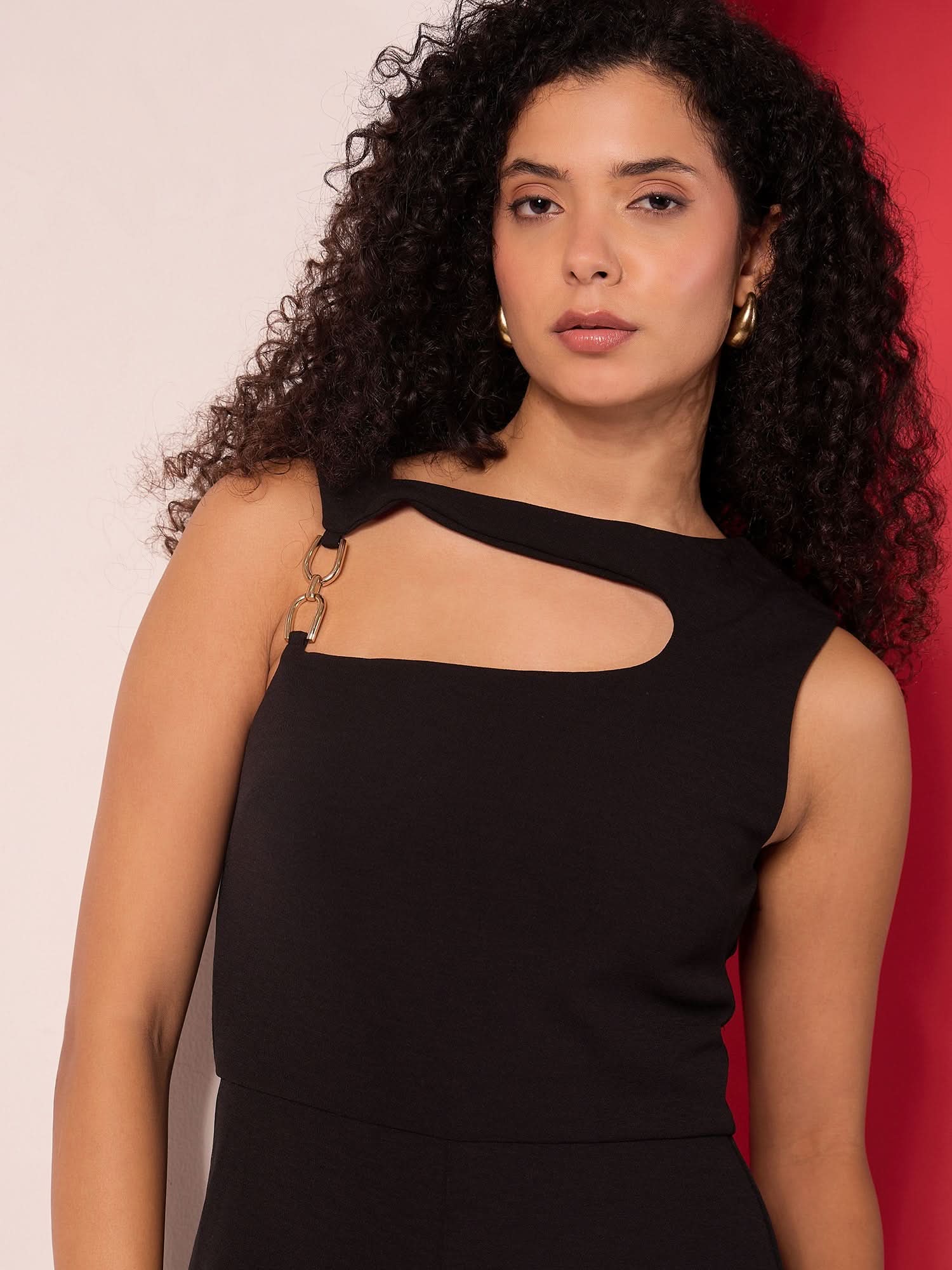 Stretchable Golden Chain Cutout Jumpsuit