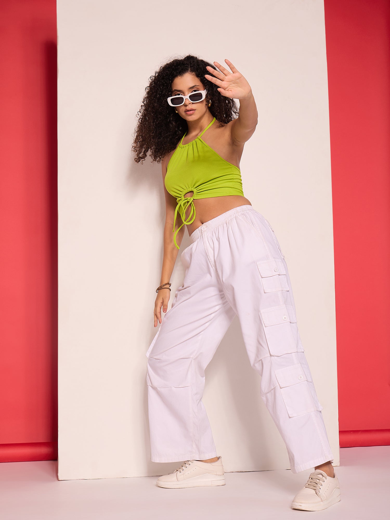 Stretchable Halter Strappy Cutout Ribbed Top