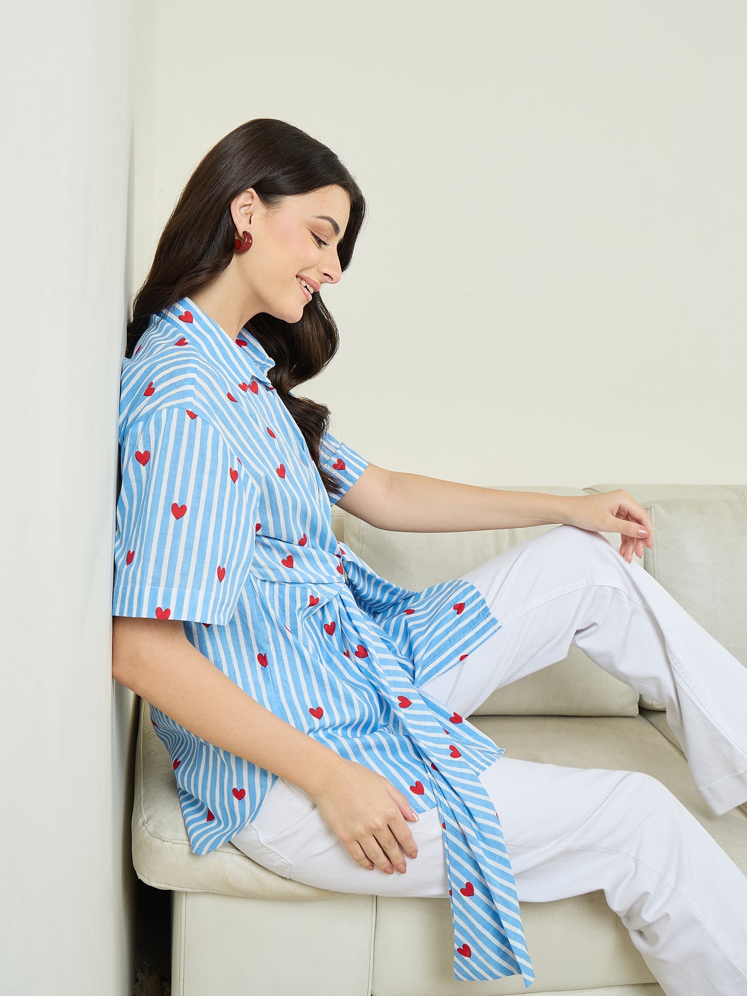 Front Tie-Up Cotton Shirt
