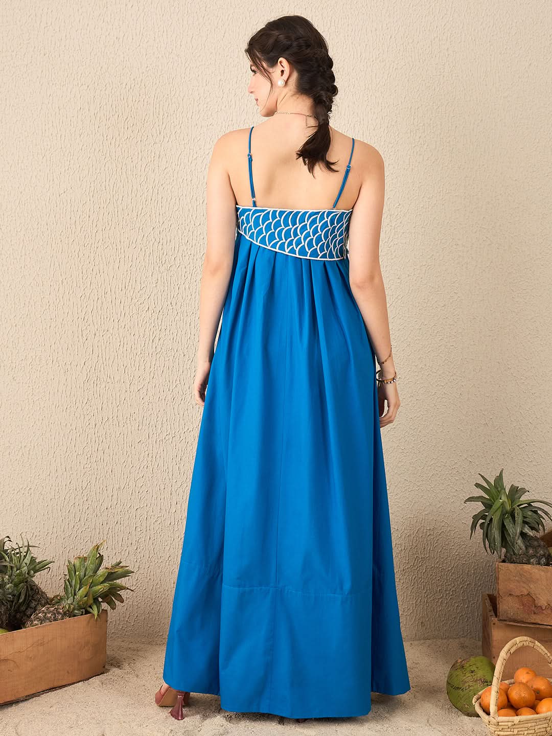 Fish Applique Cotton Maxi Dress
