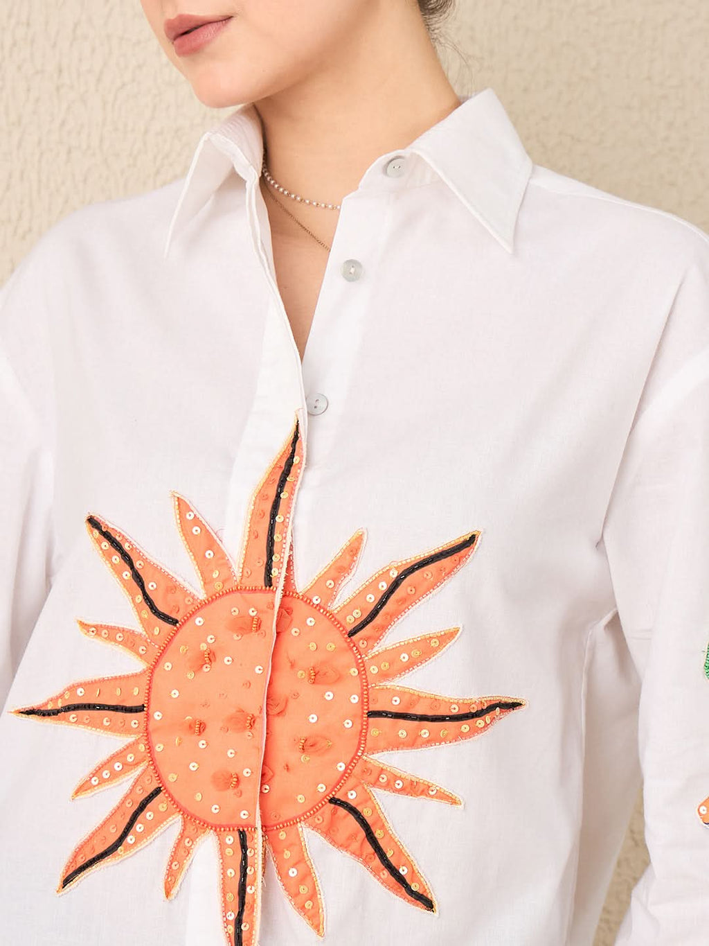 Sun & Dragon Applique Cotton Shirt